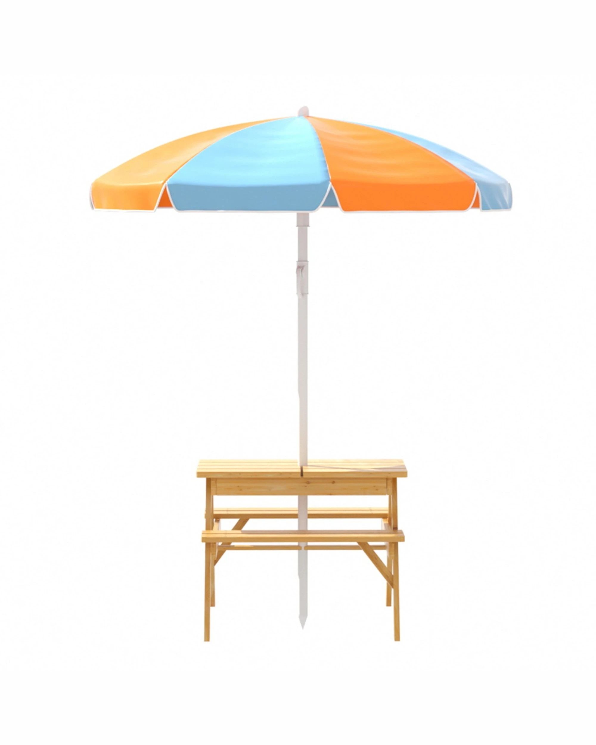 3 Keezi Kids Outdoor Table and Chairs Picnic Bench Umbrella Set Water Sand Pit Box - Natural, 3 of 7