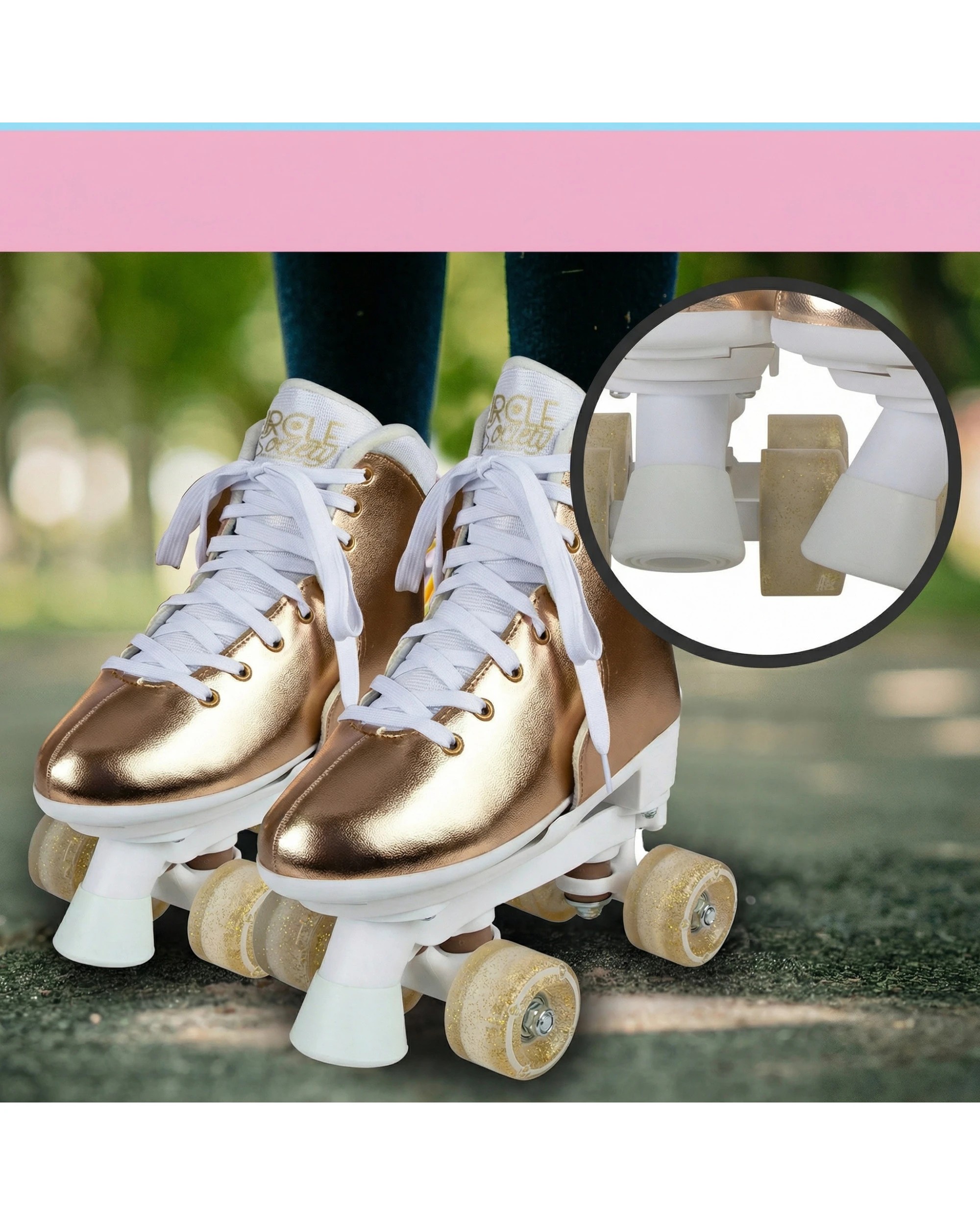 8 Circle Society Adjustable Quad Kids Metallic Rose Gold Rhythm Roller Skates, 8 of 9