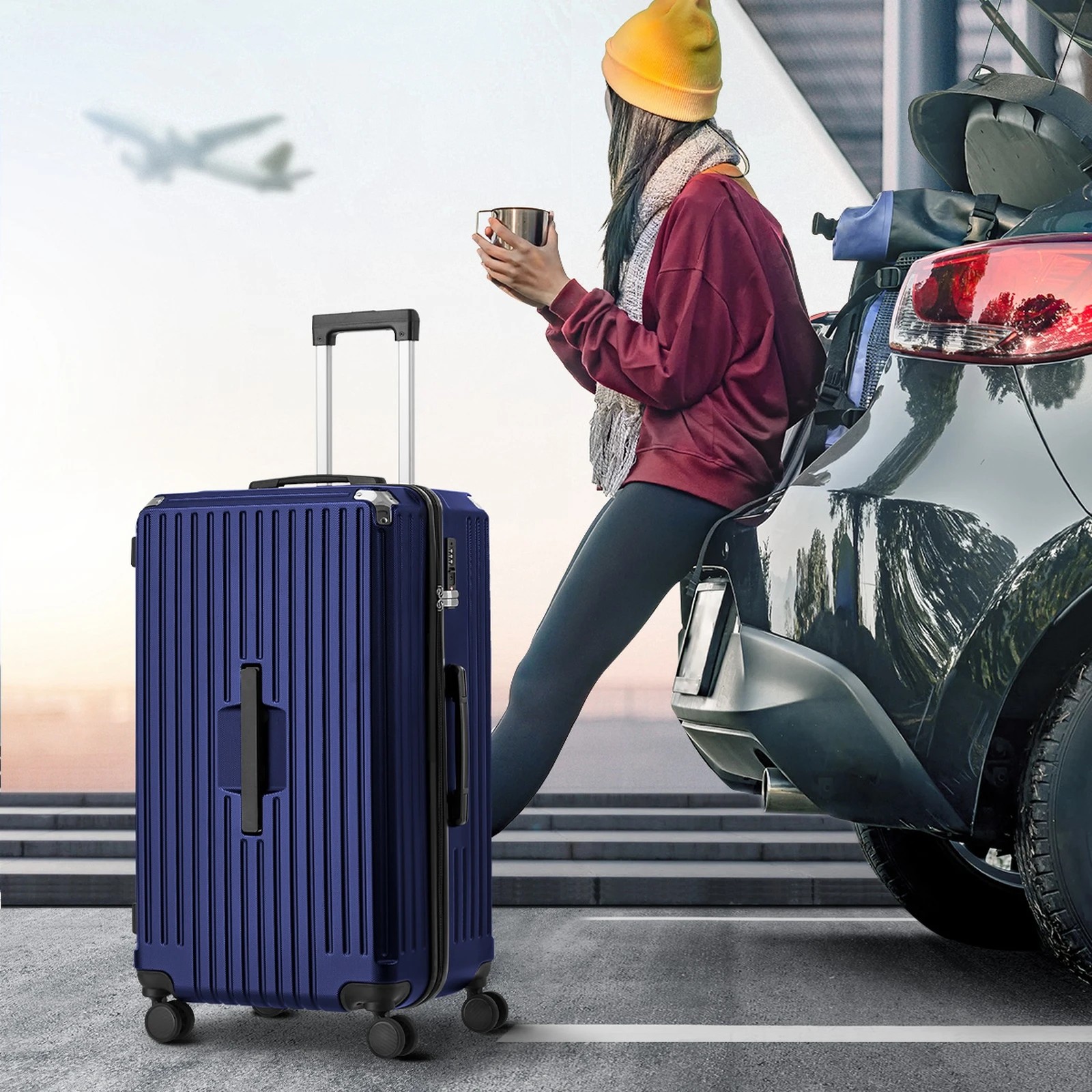 4 Mazam 28" Luggage Suitcase TSA Hard Shell Case with Cup Holder - Blue, 4 of 9