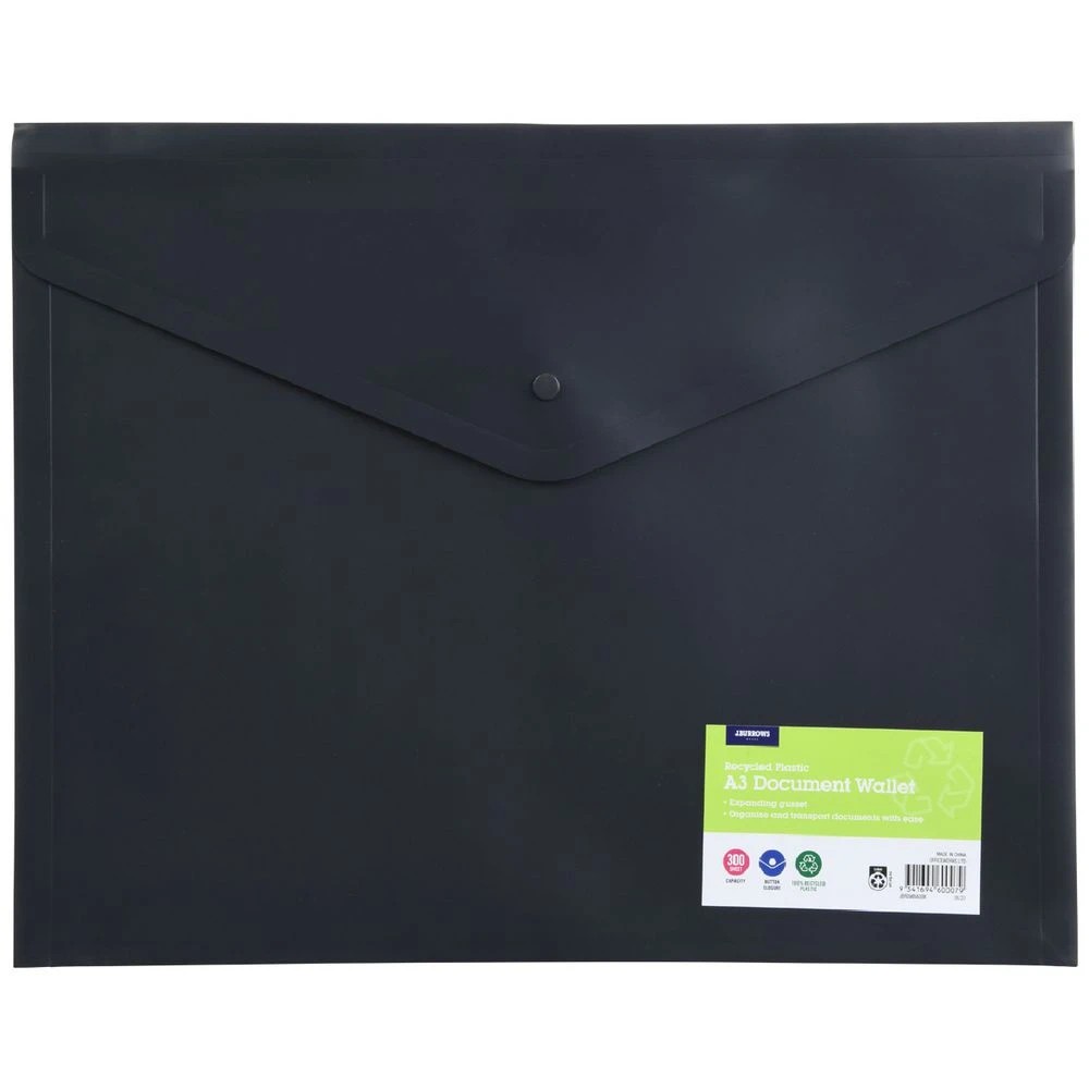 1 J.Burrows A3 Button Document Wallet Black, 1 of 3