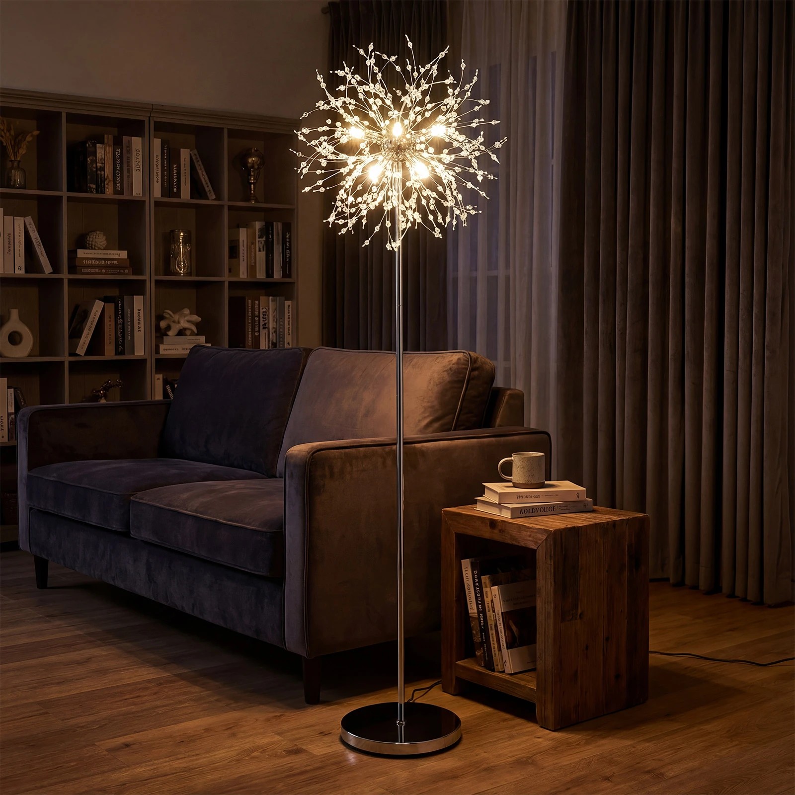5 Costway 1.6M Crystal Floor Lamp Modern Dandelion Reading Light w/Foot Switch, 5 of 5