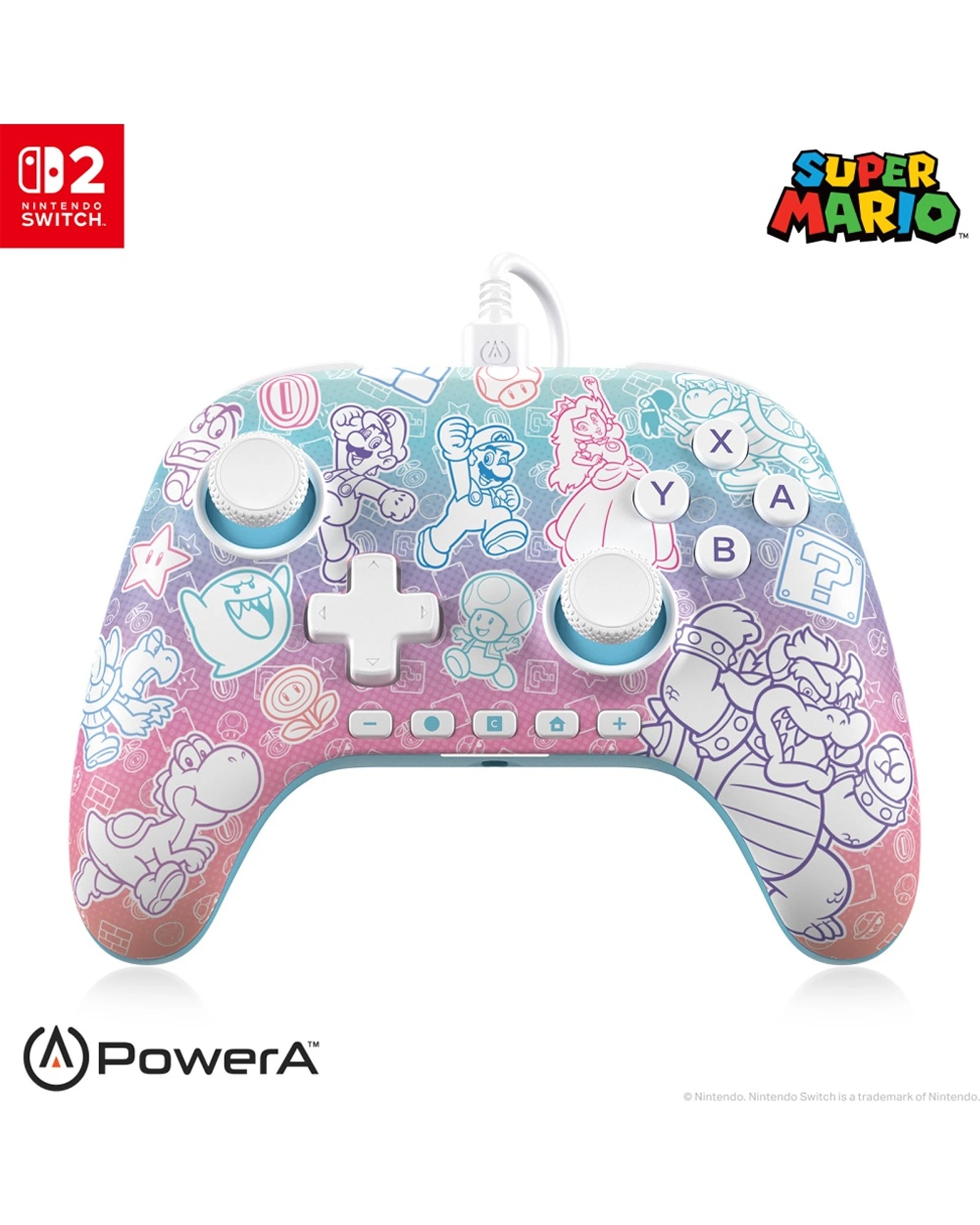 2 PowerA Nintendo Switch 2 Advantage Wired Gaming Controller Mushroom Kingdom 3.5mm - Multi, 2 of 6