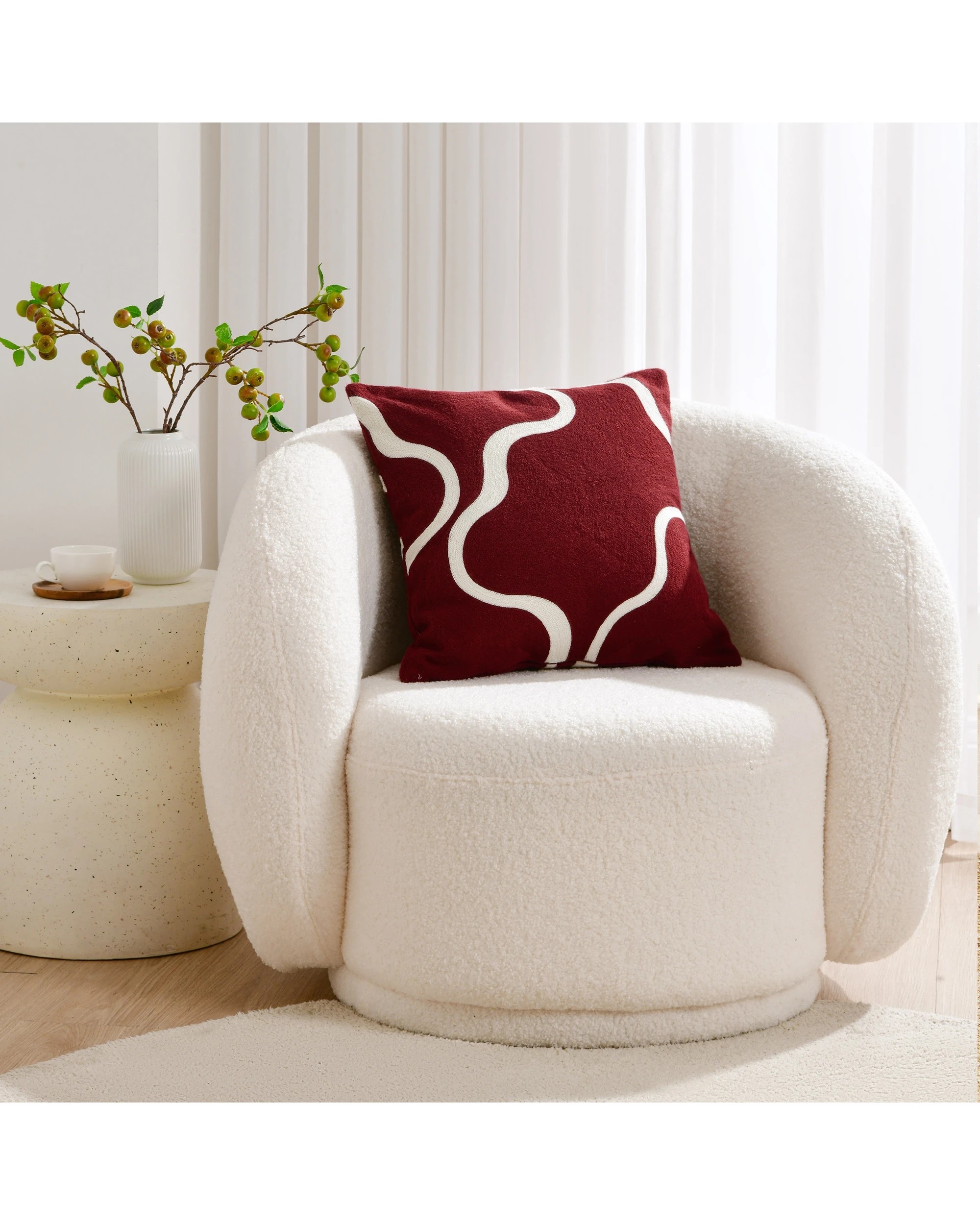 2 Cadence & Co. Louise Crewel Embroidered Cushion 45x45cm - Wine, 2 of 5