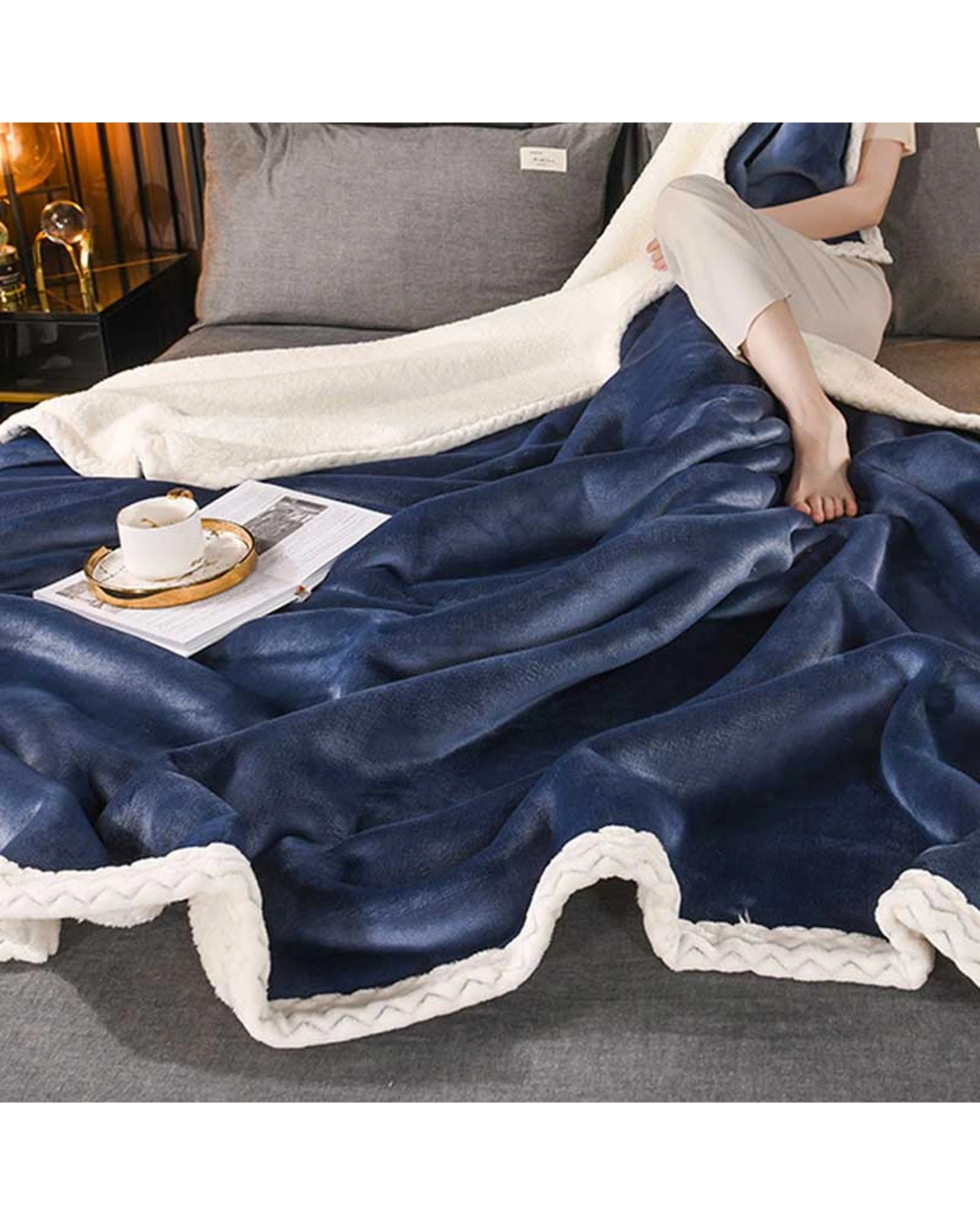 3 Cotton More Ultimate Sherpa Blanket 200x230cm - Blue, 3 of 4
