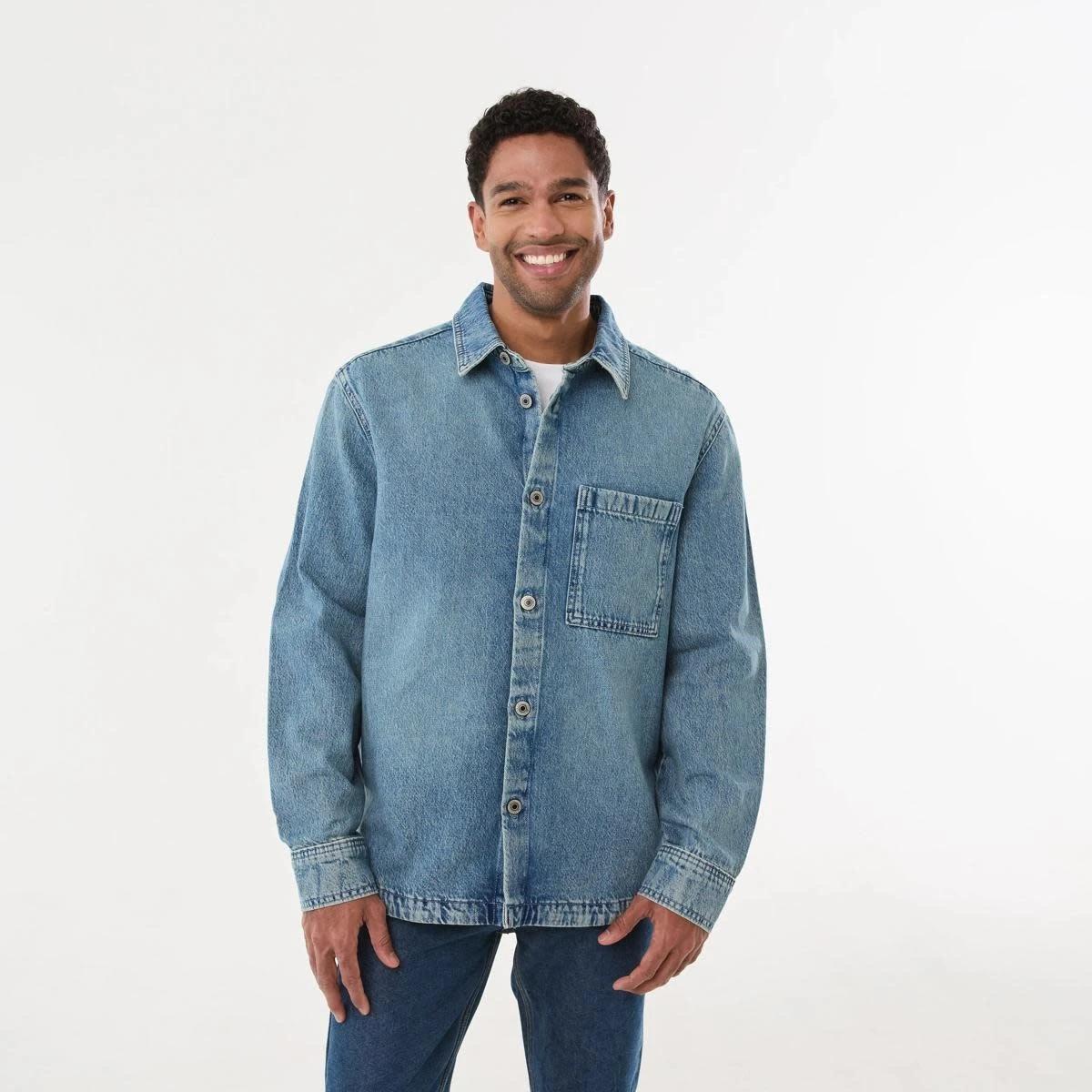 2 Long Sleeve Denim Overshirt MID DENIM WASH, 2 of 6