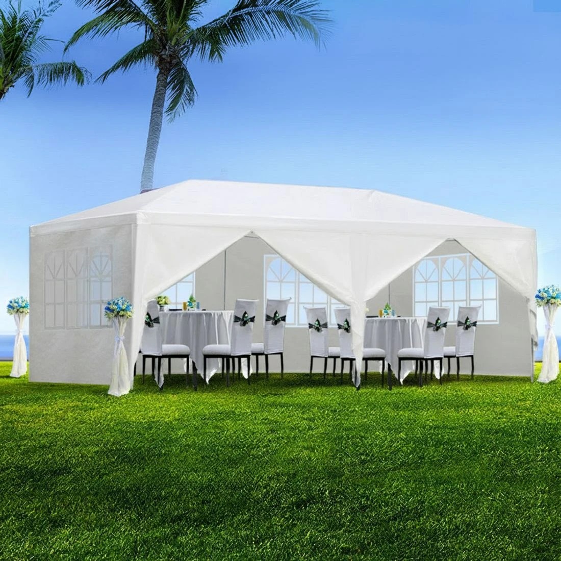 5 Instahut Gazebo 3x6m Marquee Wedding Party Tent Outdoor Camping Side Wall Canopy 6 Panel - White, 5 of 6