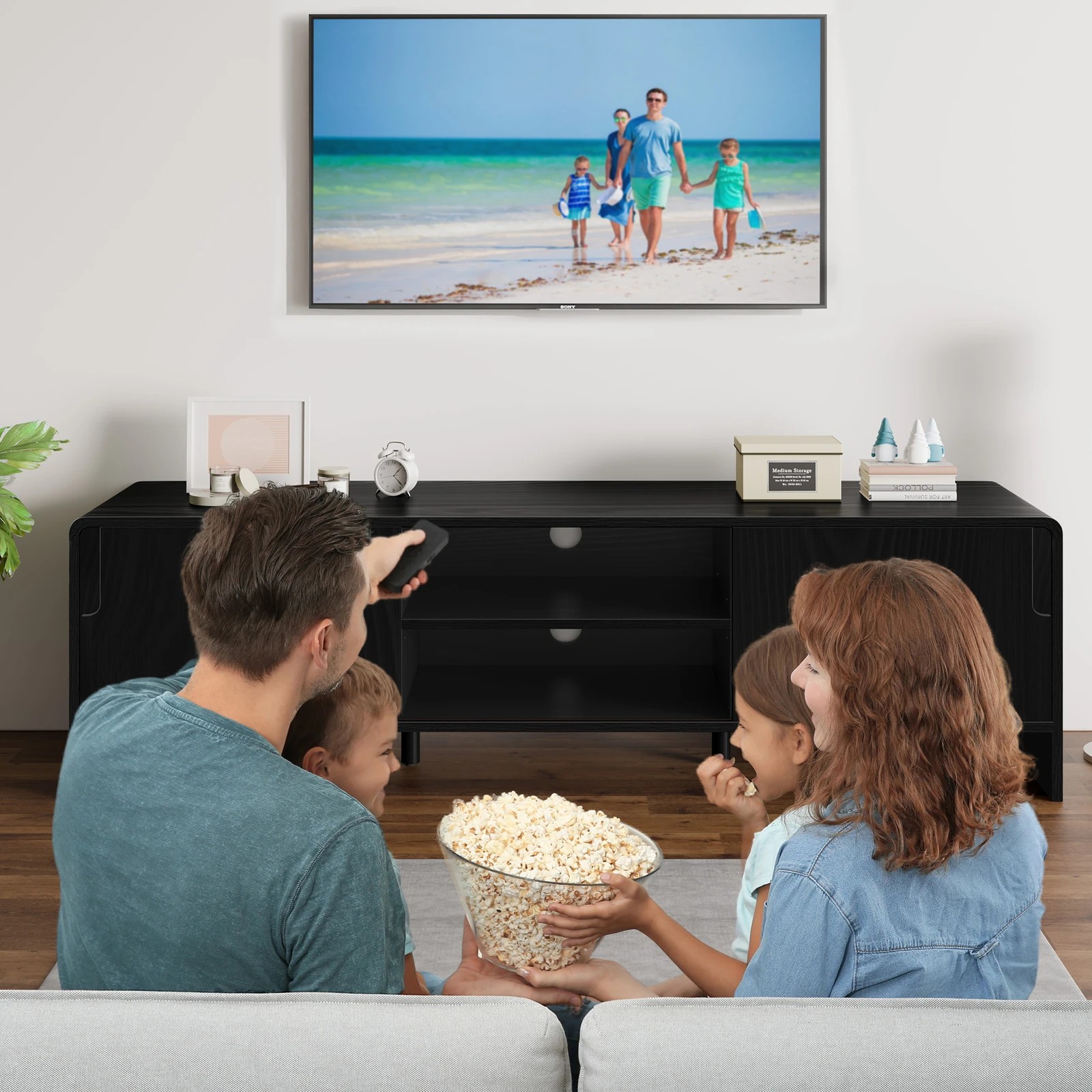 7 Alfordson Entertainment Unit TV Cabinet Stand 150cm Storage Sliding Doors Shelf - Black, 7 of 10