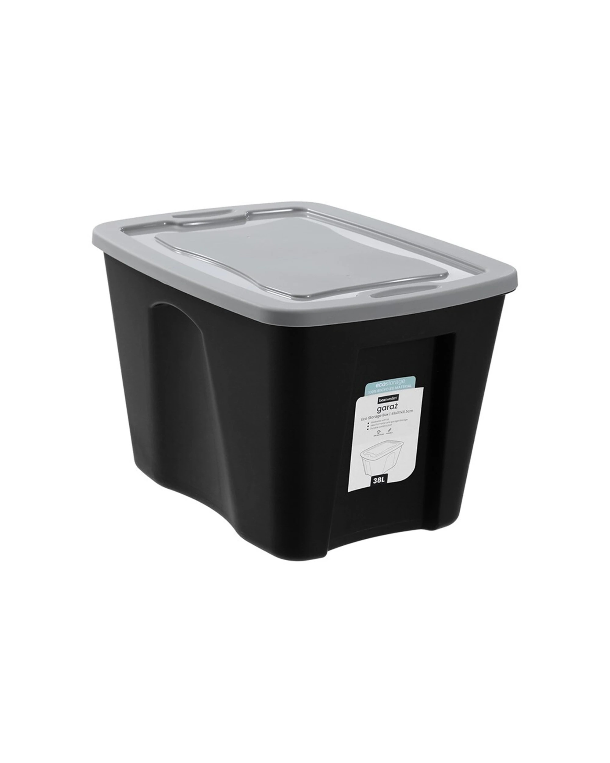 4 Boxsweden Garaz Eco 38l 49cm Storage Box With Lid Durable Recycled Home Garage Storage Box - Black, 4 of 6