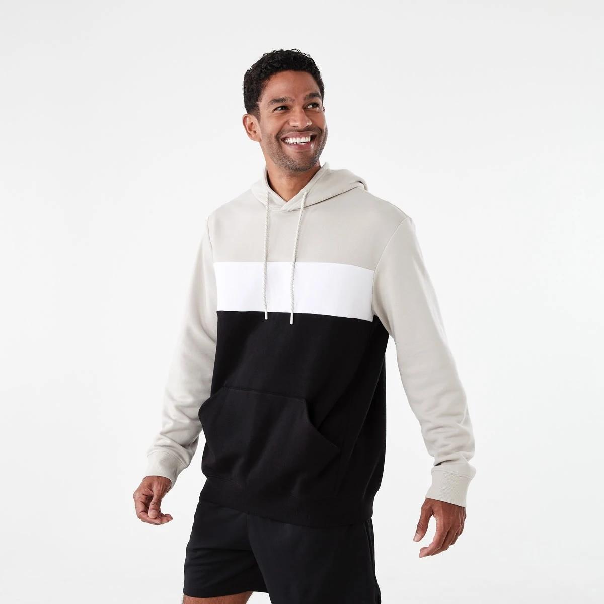 2 Active Mens Colour Block Fleece Hoodie Sil Beige, 2 of 6