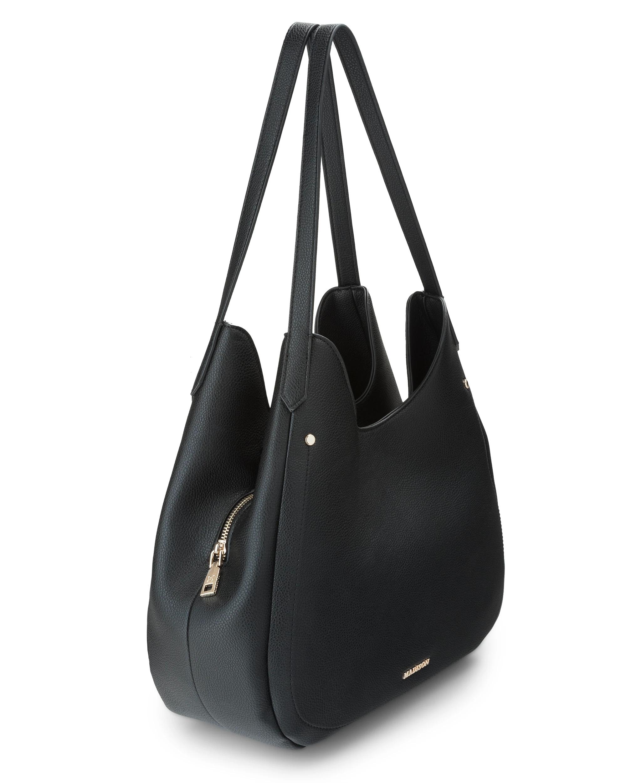 4 Madison Accessories Angela Large 3 Compartment Hobo Soft Shoulder Bag BLACK, 4 of 7