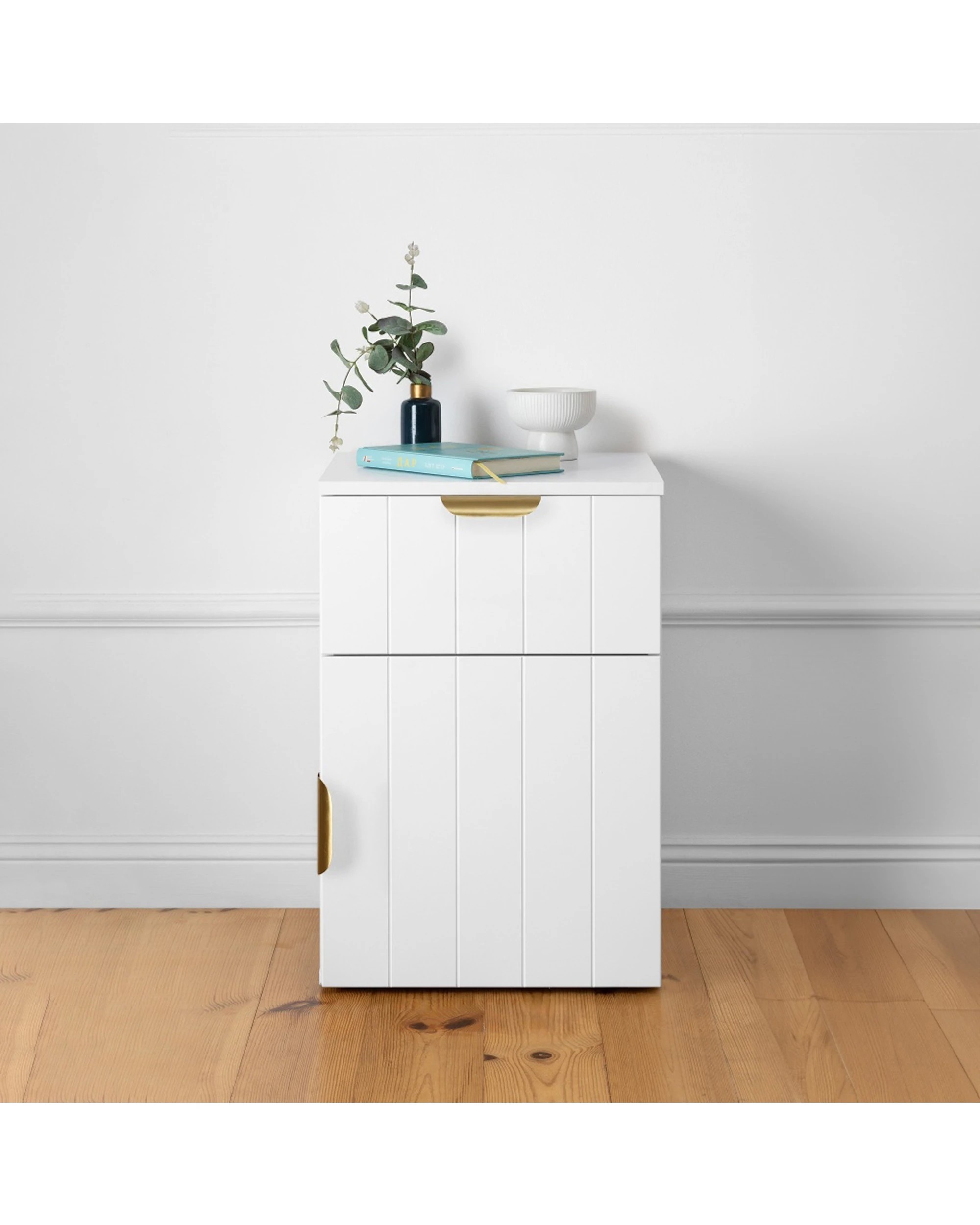 3 European Cabinetry Porto VJ Panel Front Bedside Table Brass Pull Handle - White, 3 of 4