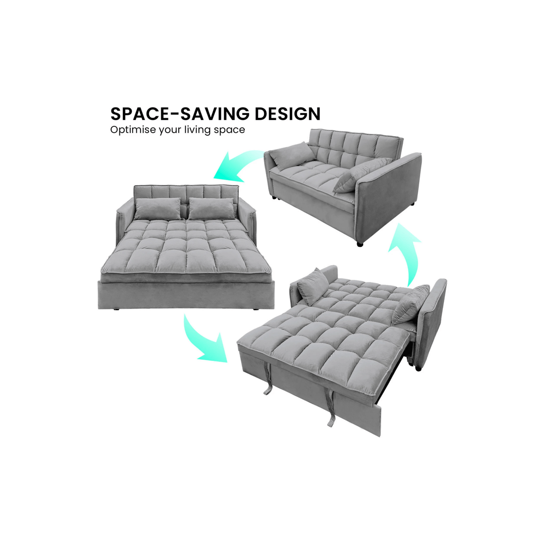 7 Sarantino Quincy 2-seater Velvet Sofa Bed In Dark Grey With Wooden Frame And Tufted Design, 7 of 9