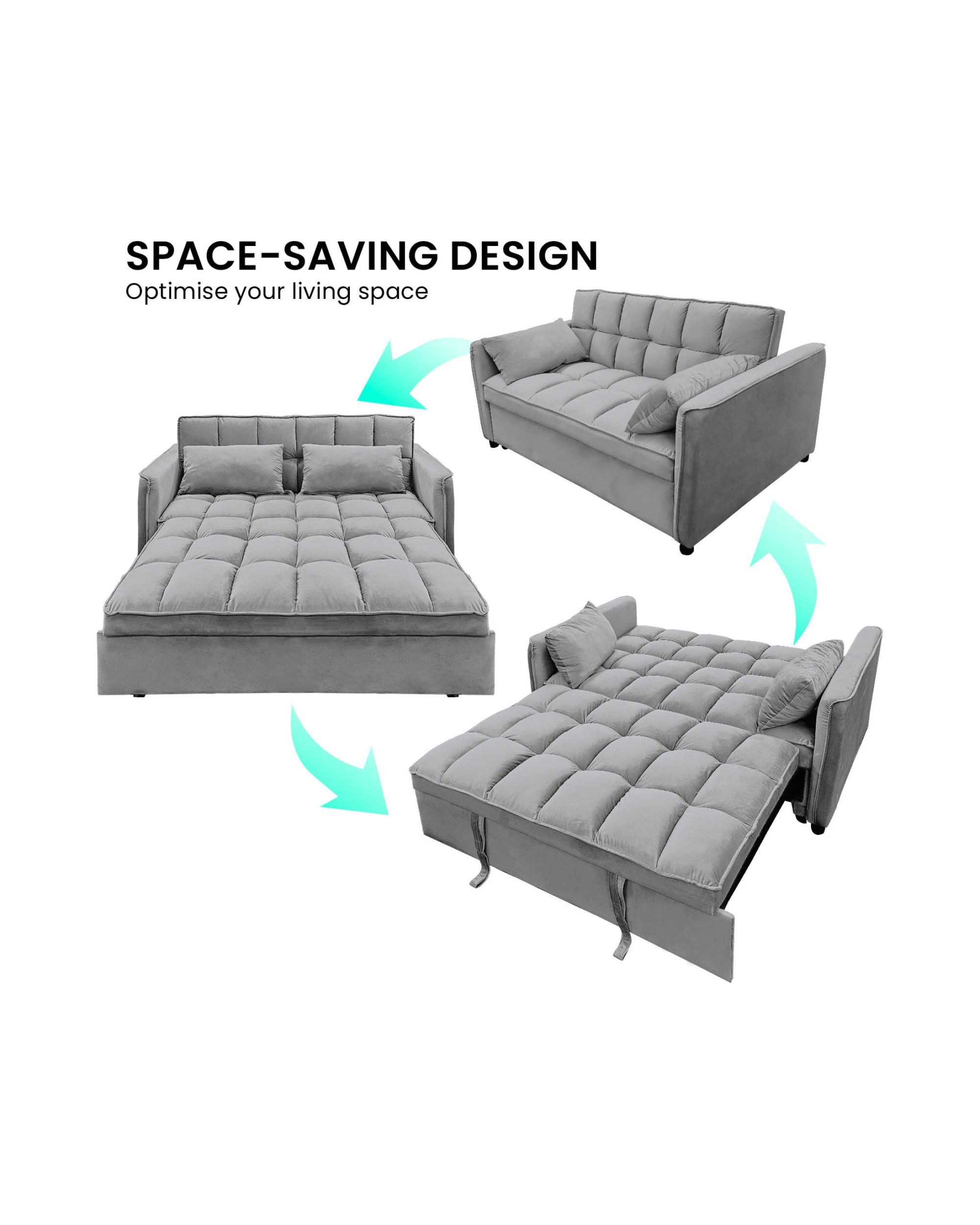 7 Sarantino Quincy 2-seater Velvet Sofa Bed In Dark Grey With Wooden Frame And Tufted Design, 7 of 9