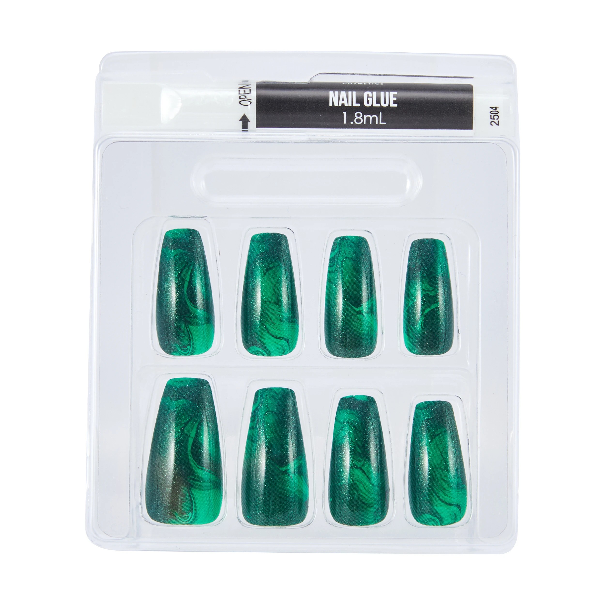 3 OXX Cosmetics 24 Pack Artificial Nails with Adhesive - Squareletto Shape, Green Swirl, 3 of 4