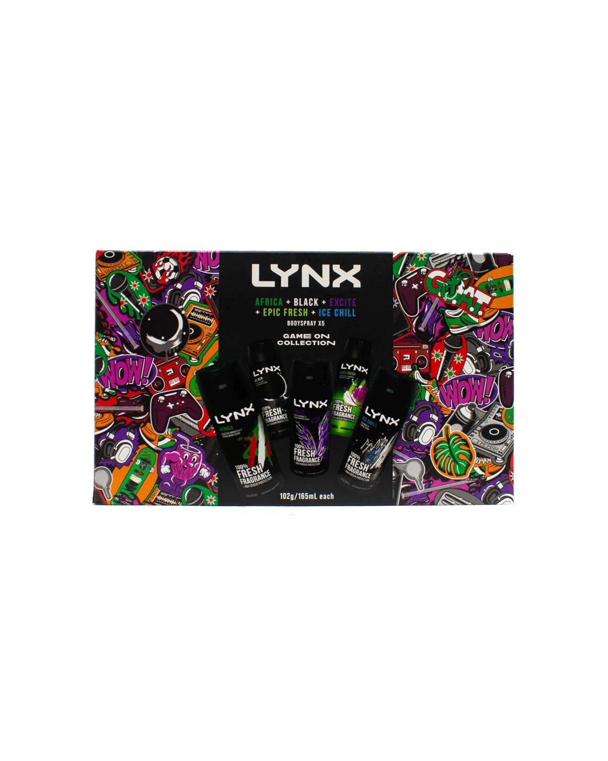 1 Lynx 5pc Men's Game On Collection Bodyspray Deodorant Spray Set 102g 165ml - Black, 1 of 2