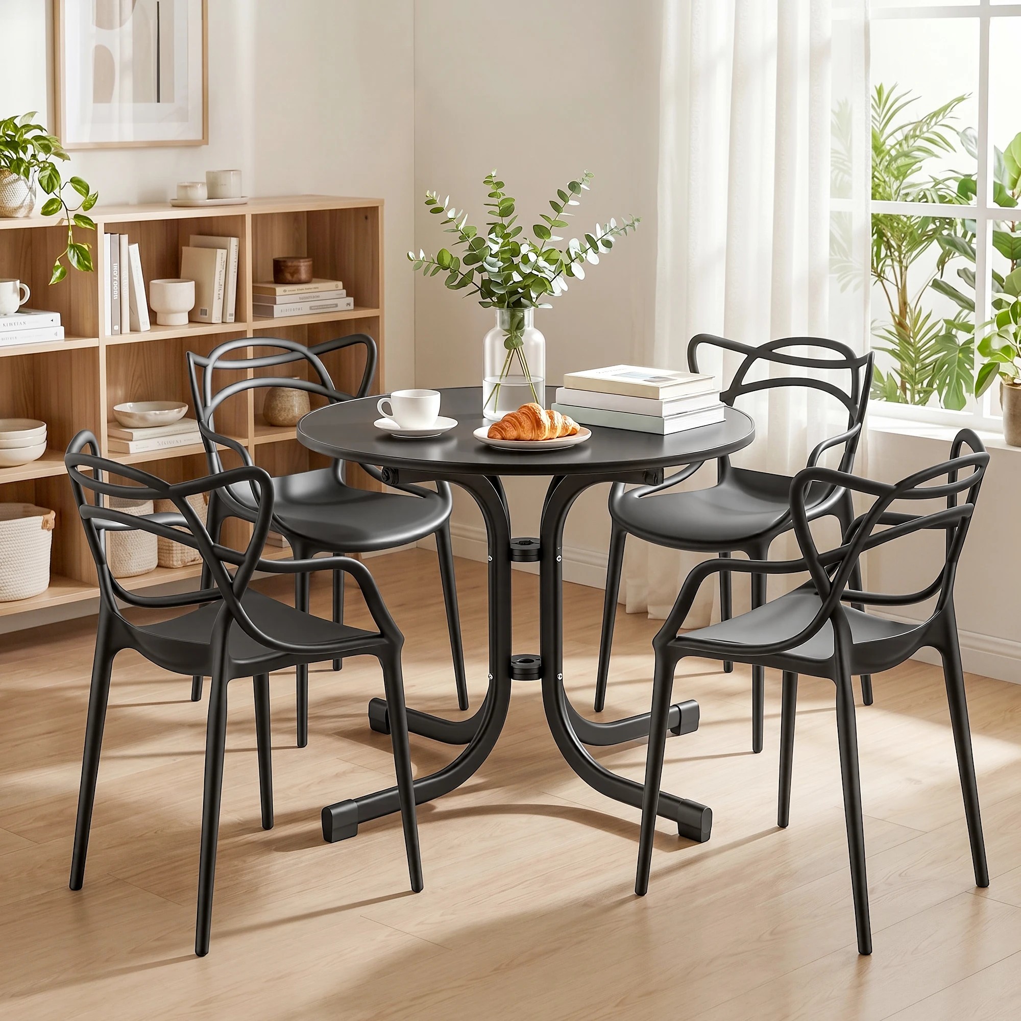 8 Gardeon Outdoor Side Table 80cm Folding Steel Round Bistro Desk Cafe Patio Furniture - Black, 8 of 8