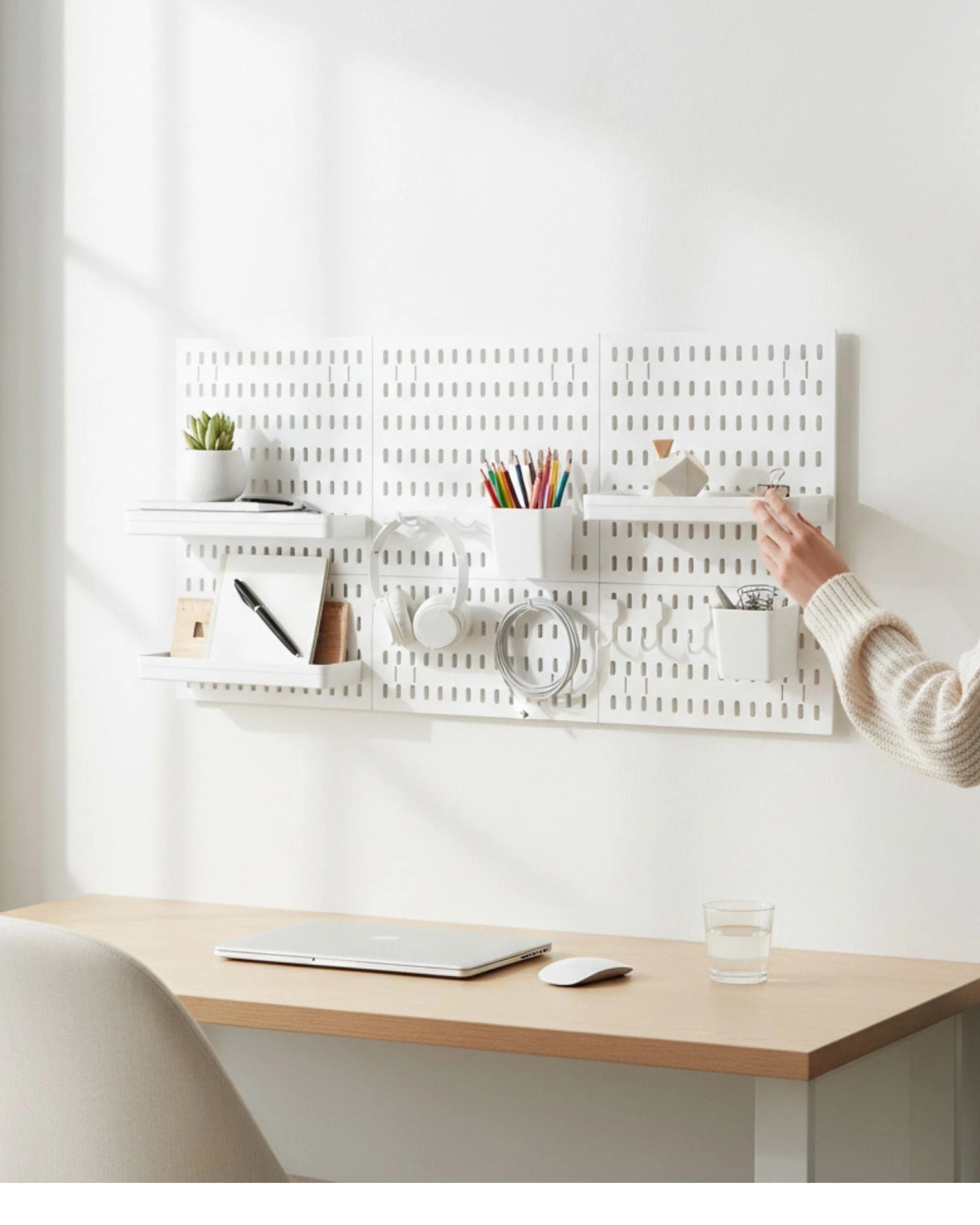 3 Kitchee Pegboard Wall Organiser Storage Kit 18 with Hooks and Baskets White, 3 of 3