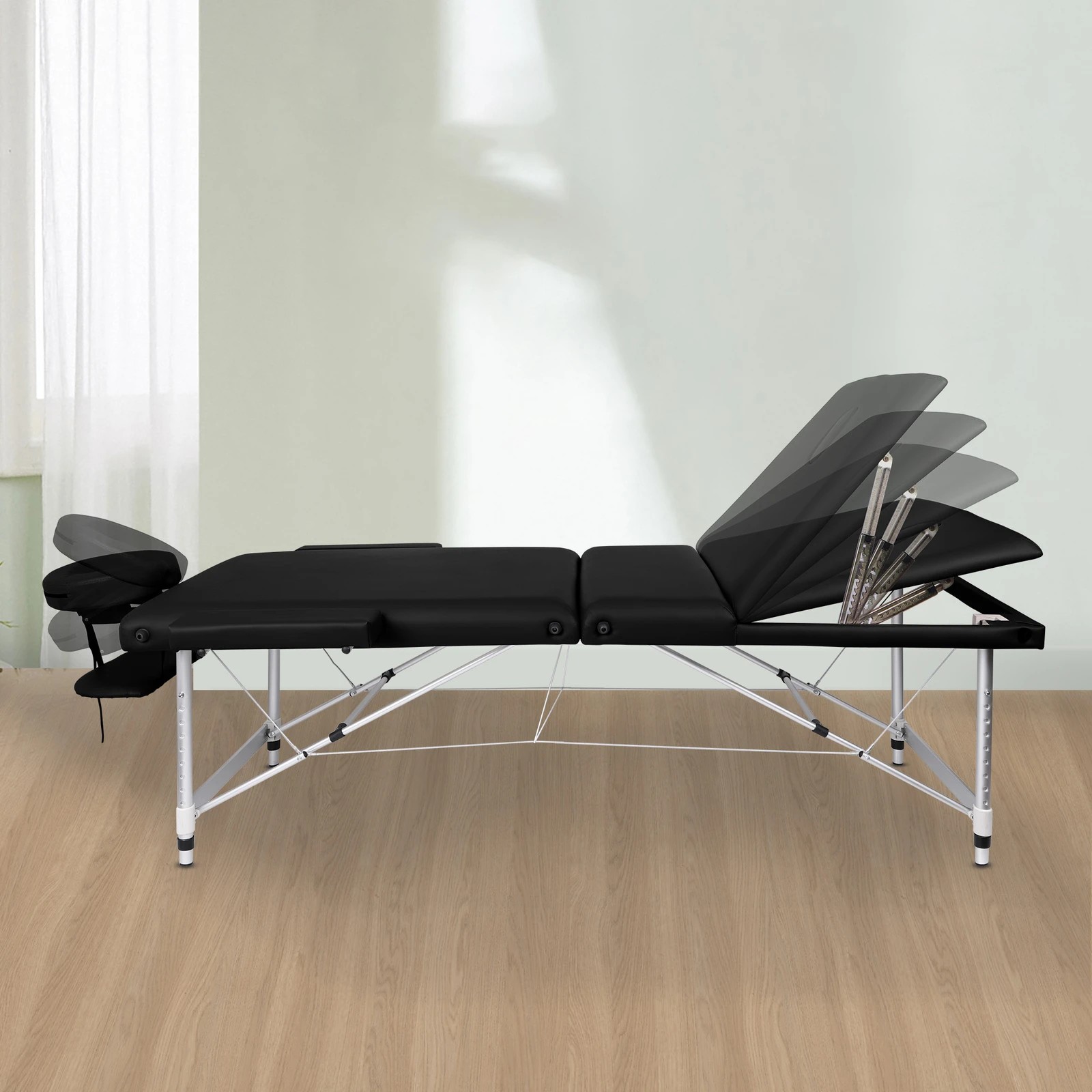 4 Alfordson Massage Table 3 Fold 85cm Foldable Portable Aluminium Lift Up Bed Desk - Black, 4 of 7