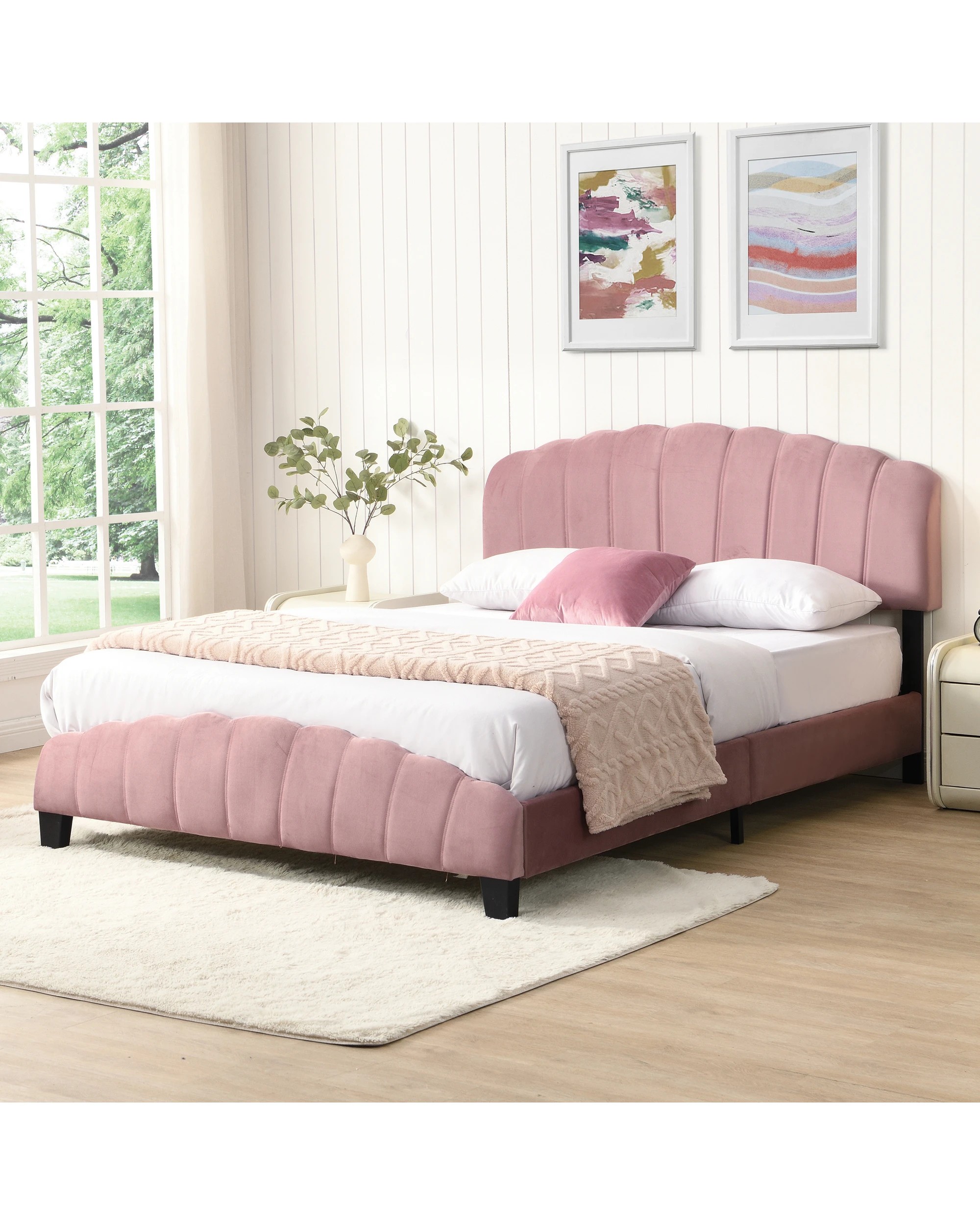 3 IHOMDEC BEF04 Shell Queen Bed Frame - Pink - Pink, 3 of 10