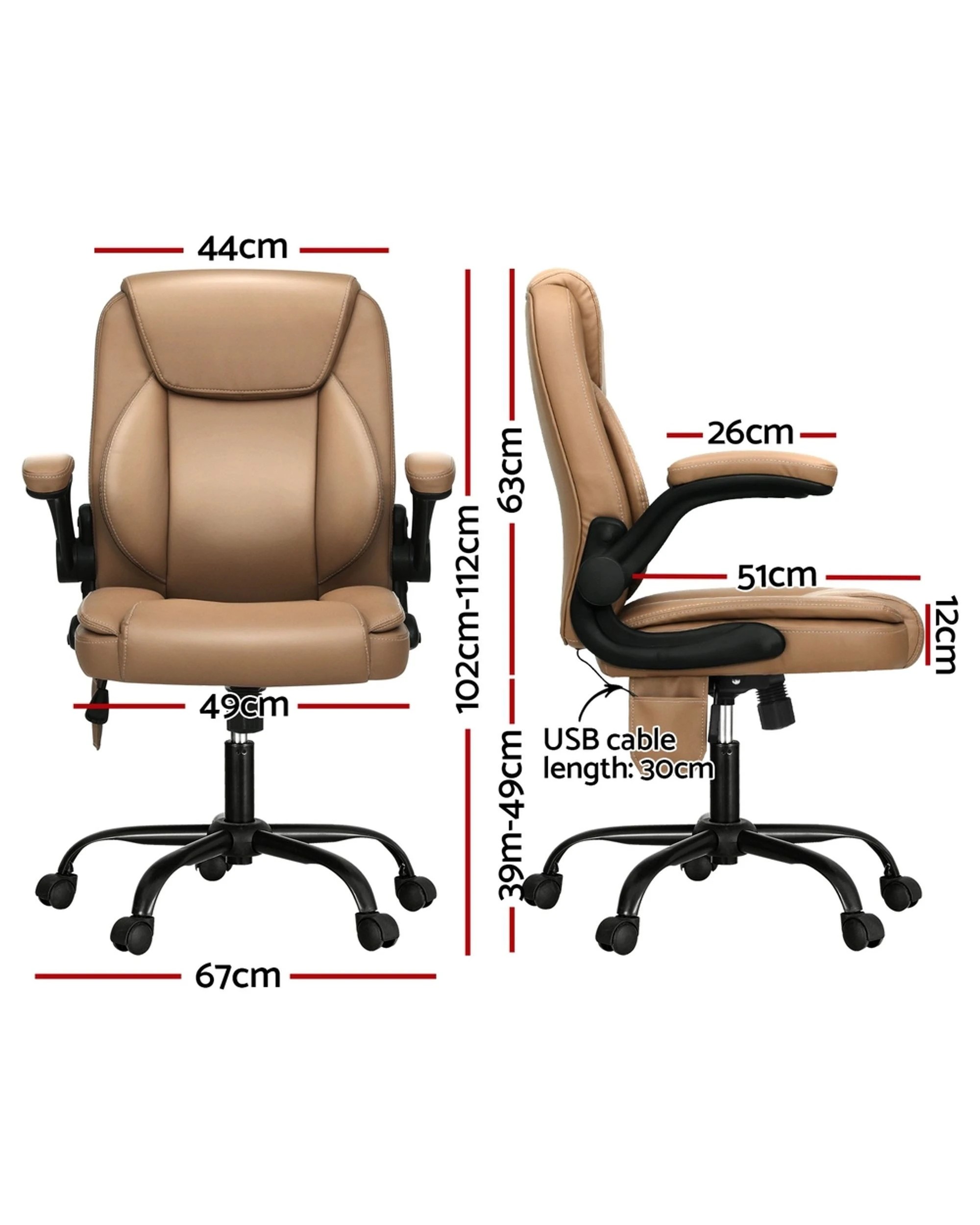 2 Artiss 2 Point Massage Office Chair Leather Mid Back Brown - Multi, 2 of 7
