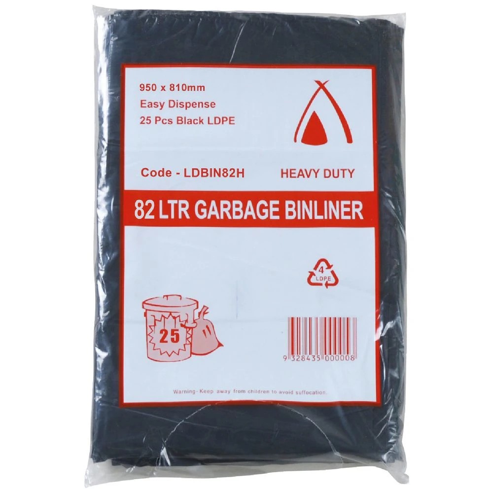 1 Tailored Packaging Heavy Duty Bin Liners 82L 25 Pack Black, 1 of 1