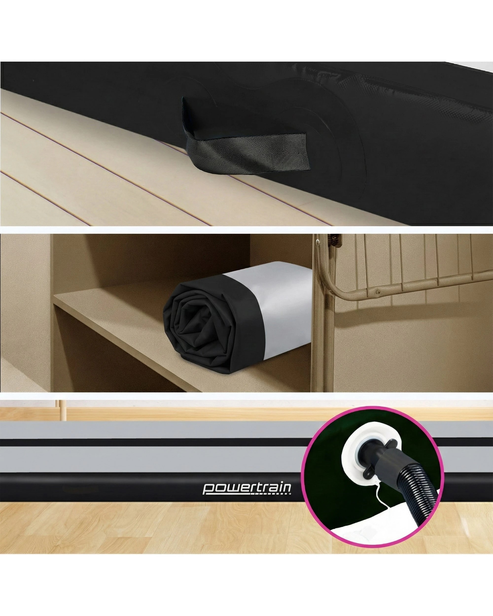 4 Powertrain 4M x 2M 20cm Air Track Gymnastics Tumbling Airtrack Exercise Yoga Mat Balance Beam Inflatable - Black, 4 of 5