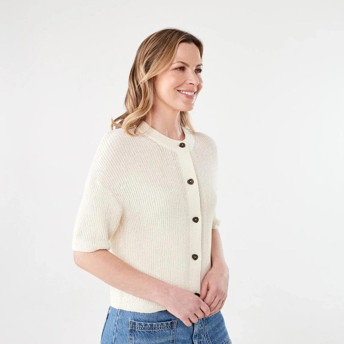 2 Short Sleeve Button Up Cardigan WHITE, 2 of 5