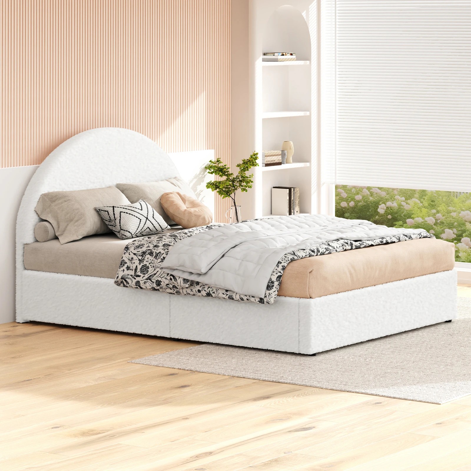 6 Alfordson Bed Frame Double Size Arched Base Gas Lift Storage Boucle Hoult - White, 6 of 10