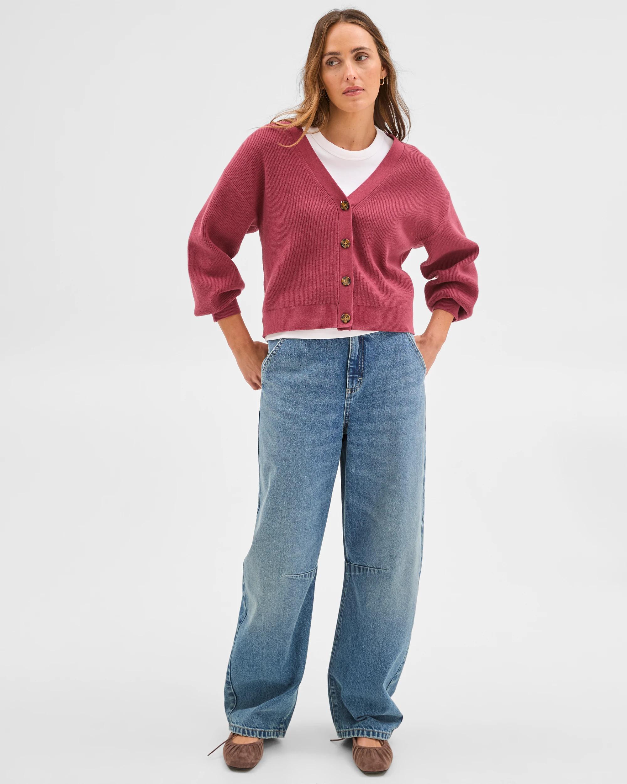 2 Target Woman Australian Cotton Blend V-Neck Rib Cardigan MULBERRY, 2 of 7