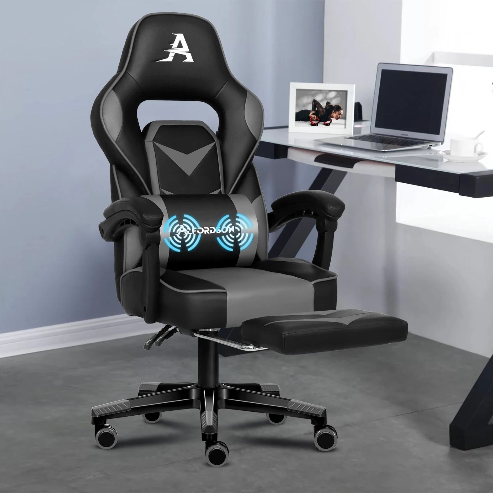 2 Alfordson Massage Gaming Chair Computer Chair - Grey, 2 of 10