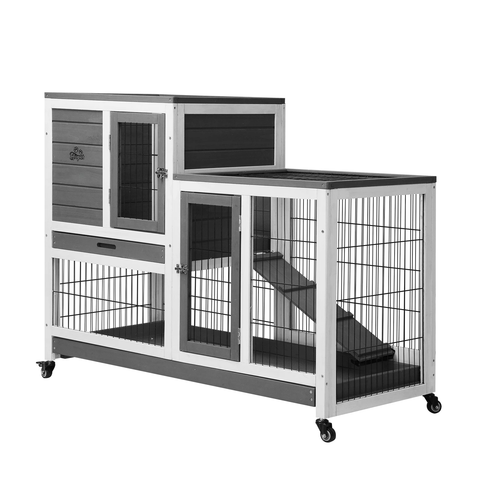 1 Alopet Rabbit Hutch Chicken Coop House Run Wooden Pet Cage Wheels Guinea Pig Bun - Natural, 1 of 10