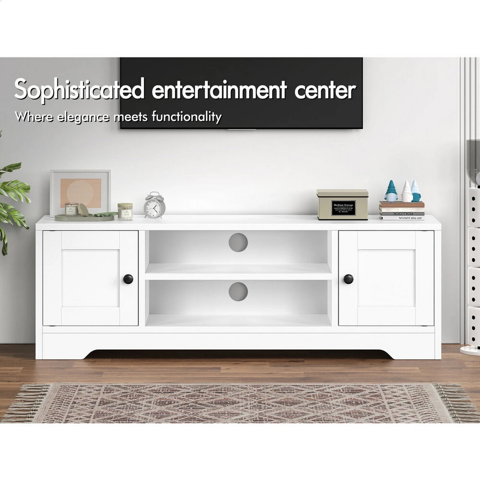 2 Alfordson Entertainment Unit TV Cabinet Stand Hamptons Storage 120cm - White, 2 of 9