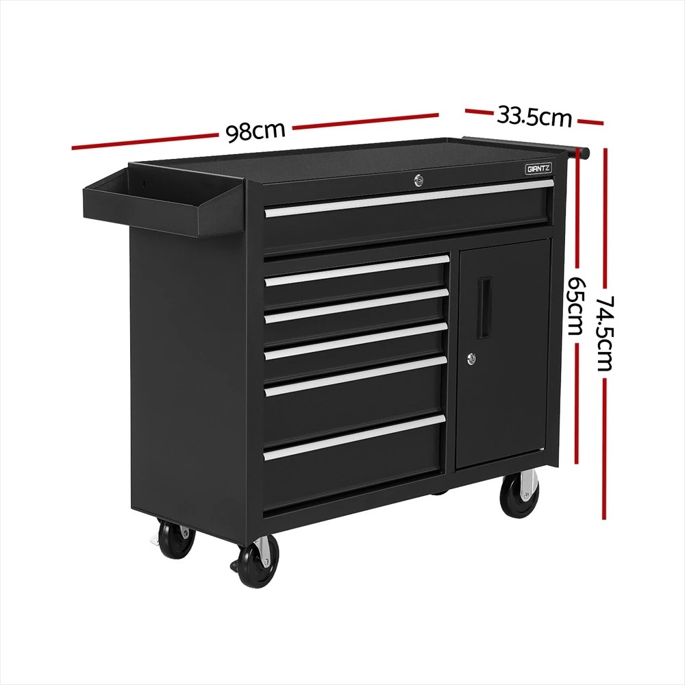 2 Giantz 6 Drawer Tool Box Cabinet Chest Toolbox Garage Storage Organiser - Black, 2 of 6