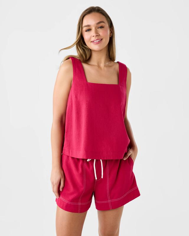 Linen Blend Tie Waist Sh