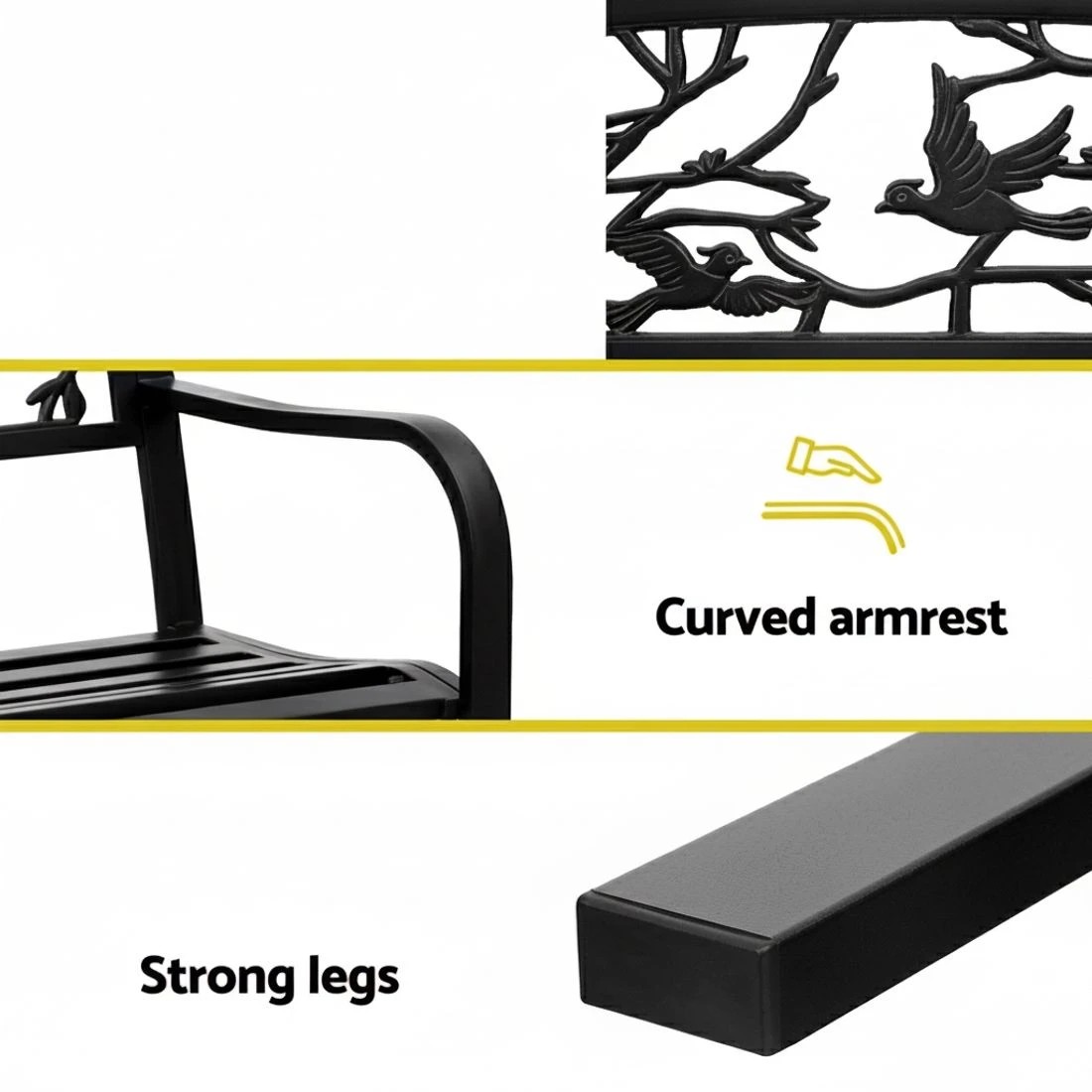 4 Gardeon Outdoor Bench Seat Garden Steel Outdoor Furniture 3 Seater Park - Black, 4 of 5