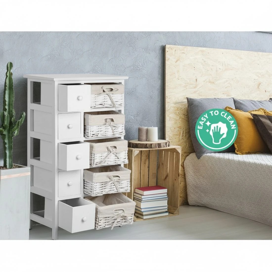 5 Artiss 5 Chest of Drawers Baskets Side Table - Yellow, 5 of 7