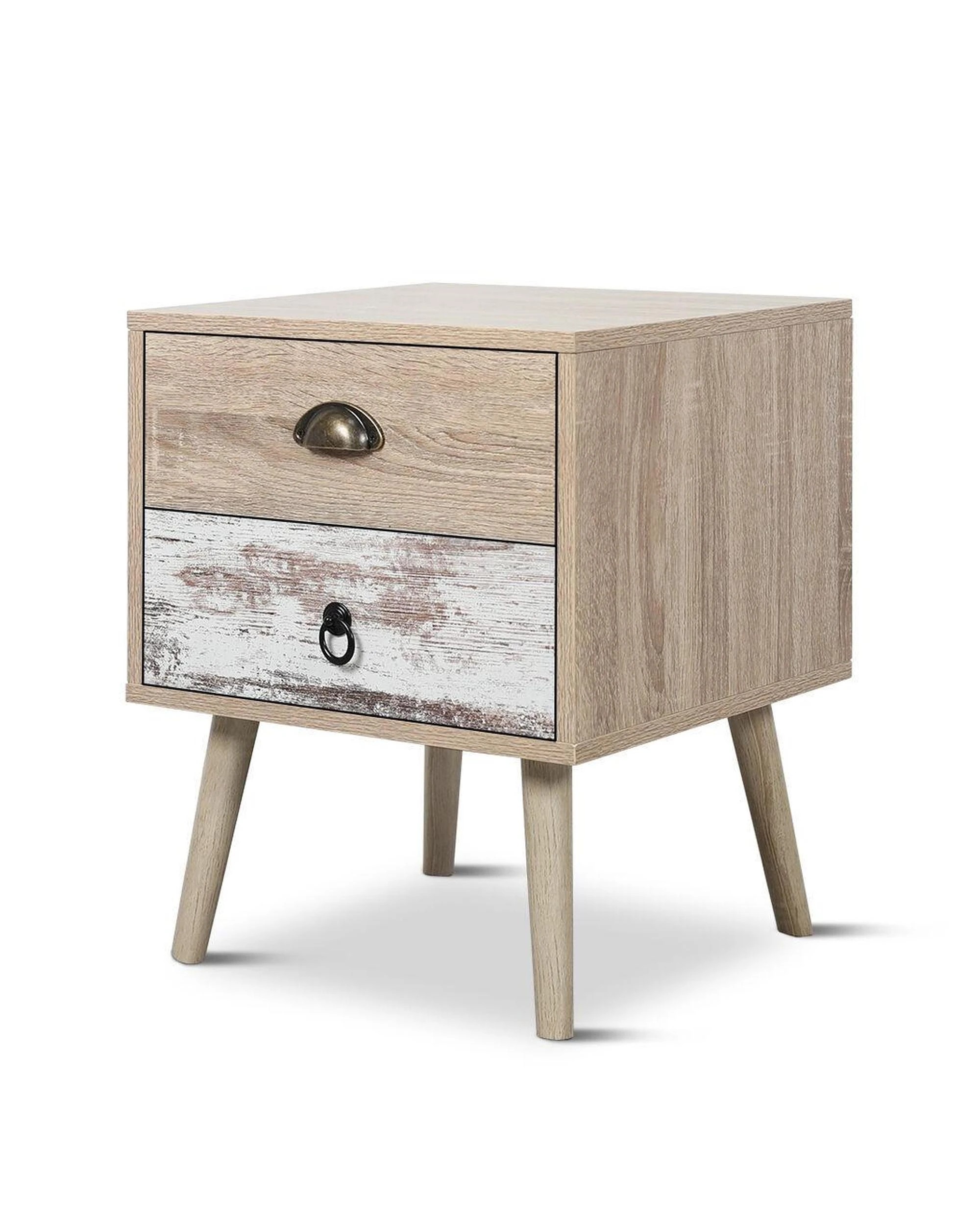 1 Luka 2 Drawer Bedside Table White Washed and Oak, 1 of 10