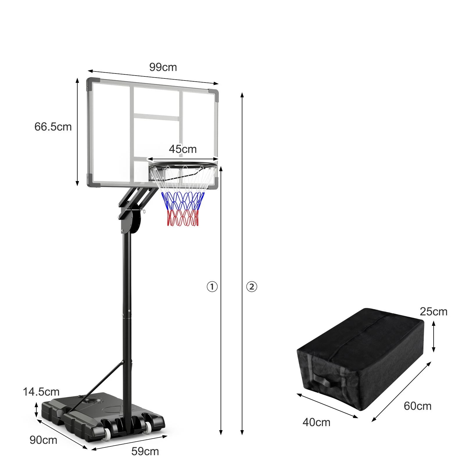 2 Costway 2.02-2.72M Infusible & Portable Basketball Hoop Stand Ring System Teenagers Training Play, 2 of 2