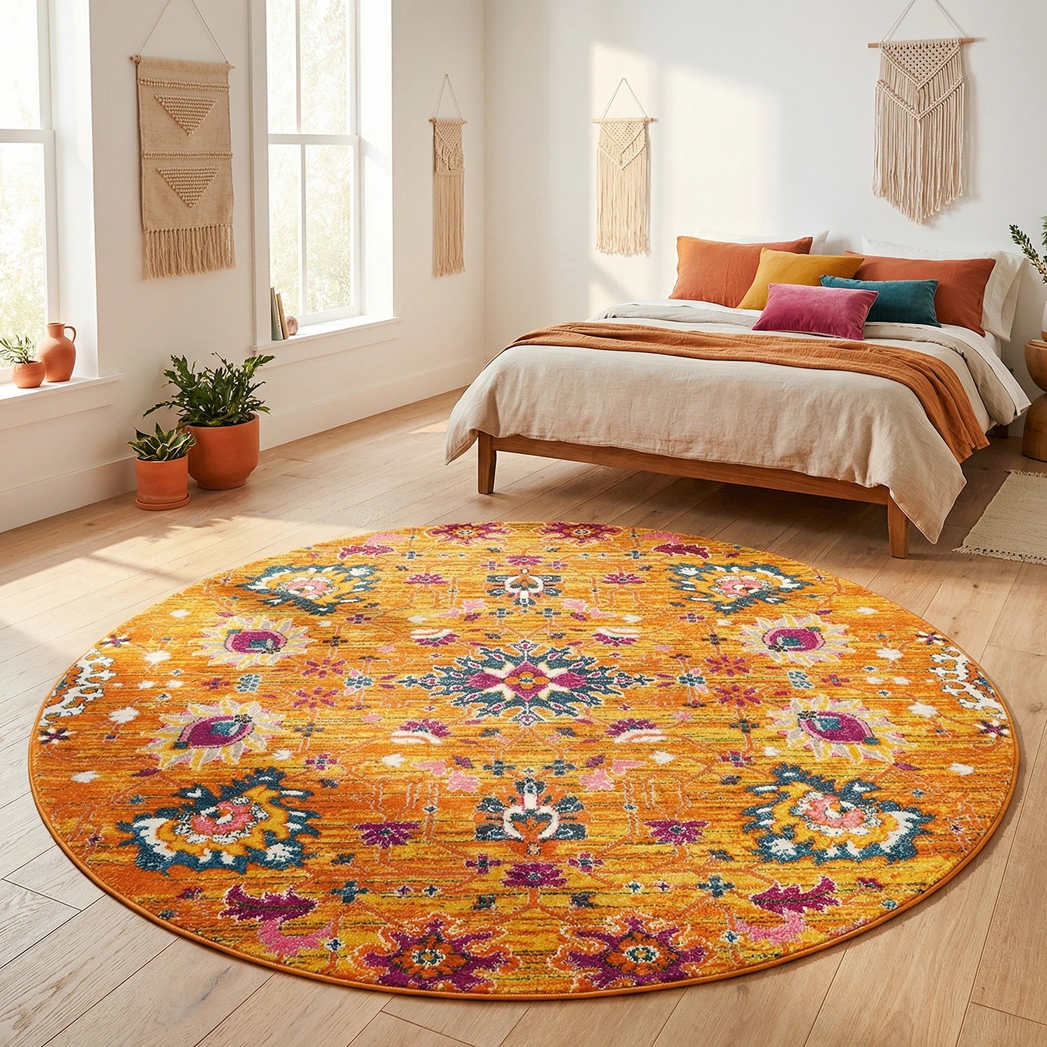 1 Common Ground Rugs Atlas 210 200x200cm - Medium Round Power Loomed Pet Friendly Rug - Brown, 1 of 7