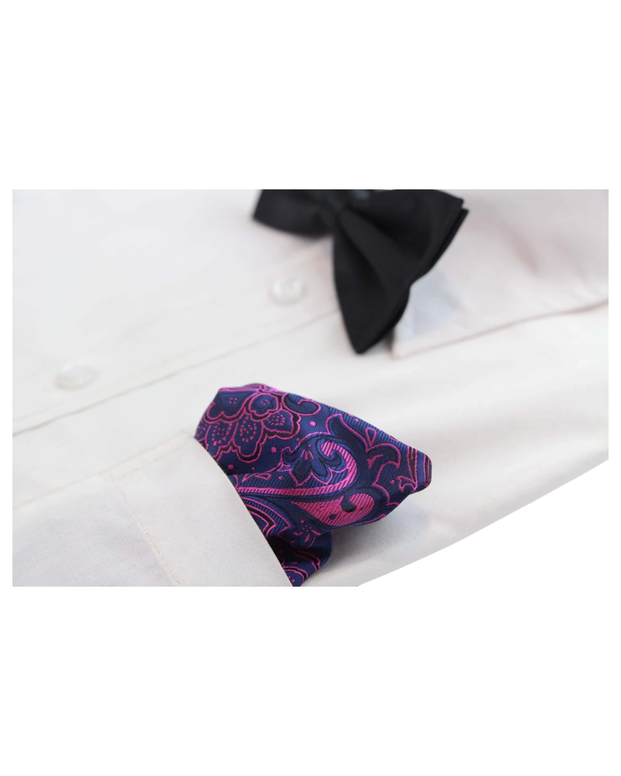 3 Zasel Mens Navy & Magenta Boho Paisley Silk Pocket Square - Multi, 3 of 3