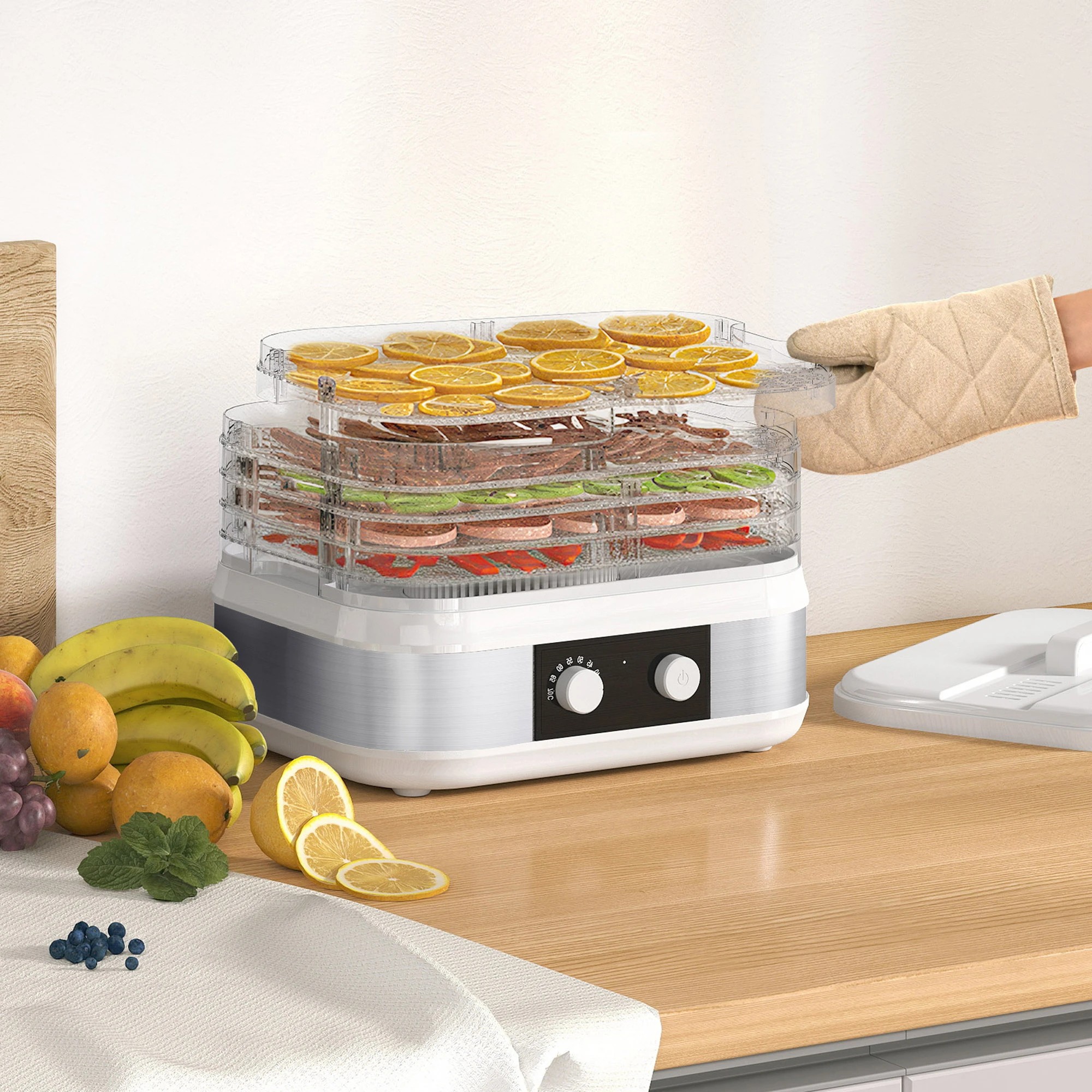 7 Spector Kitchen Food Dehydrator with 5 Adjustable Tray For Fruit Meat White, 7 of 8