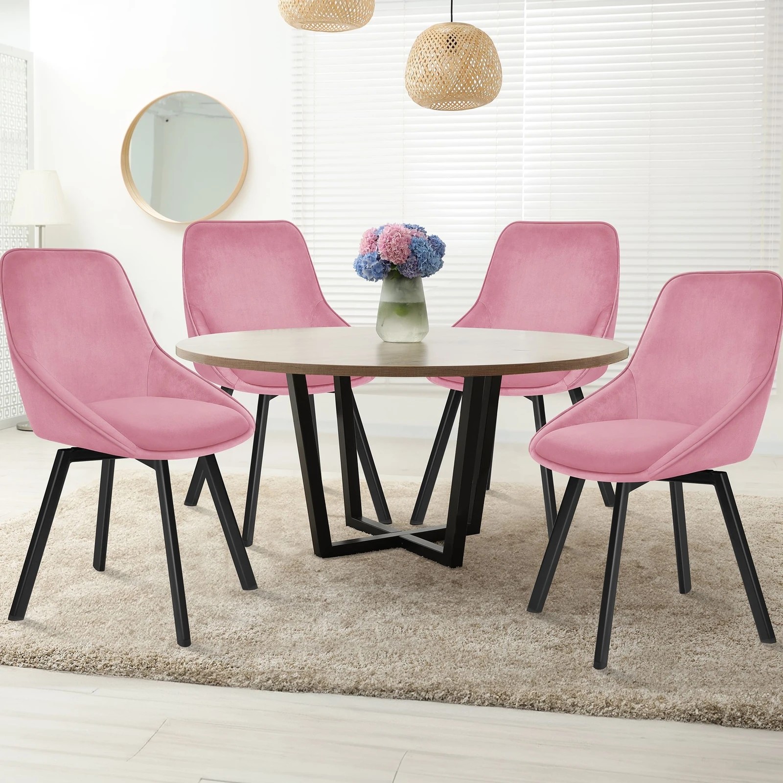 7 Alfordson 2x Dining Chairs Accent Kitchen Swivel Lounge Padded Seat Velvet - Pink, 7 of 10