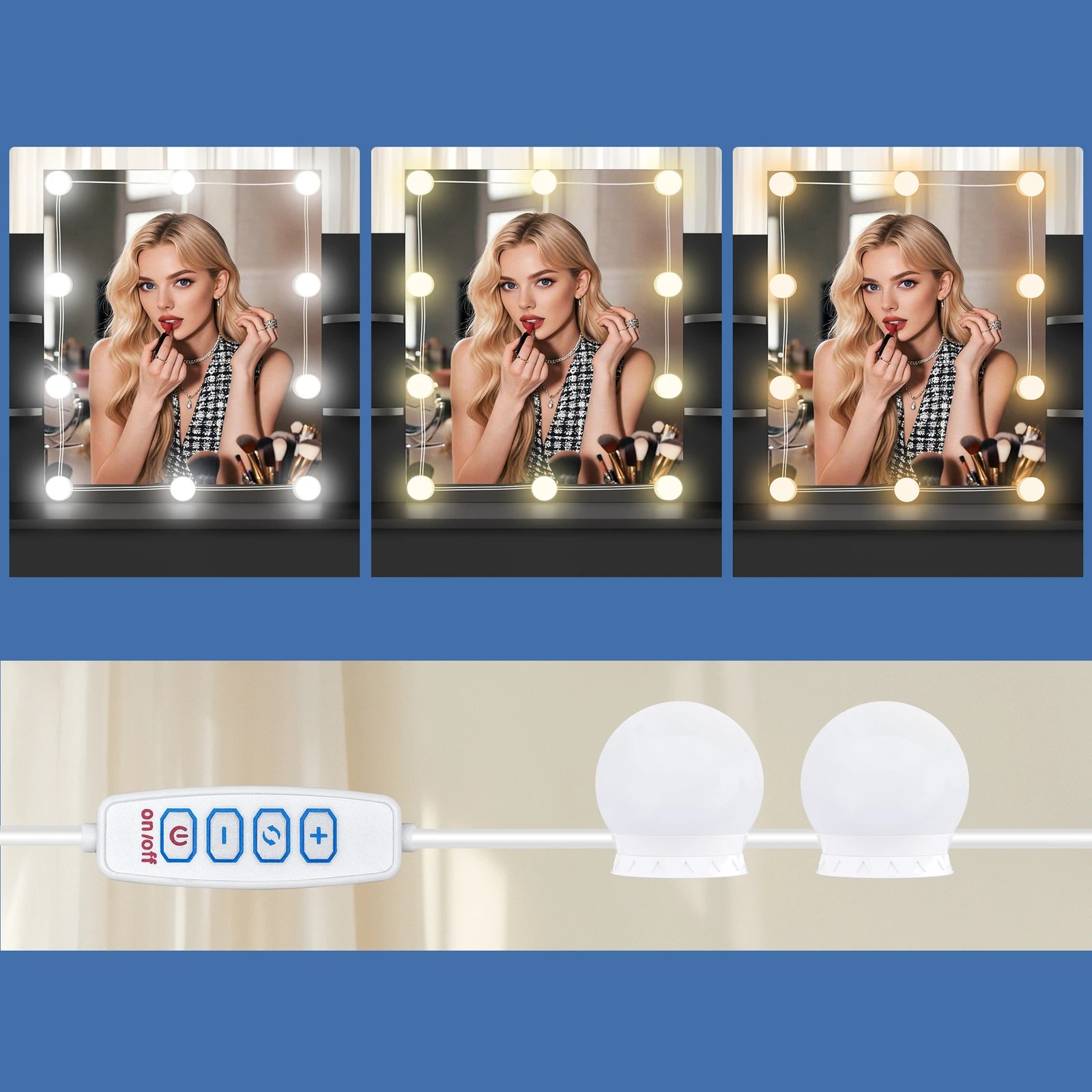 9 Alfordson Dressing Table Stool Set Makeup Mirror Desk LED 10 Bulbs - Black, 9 of 10