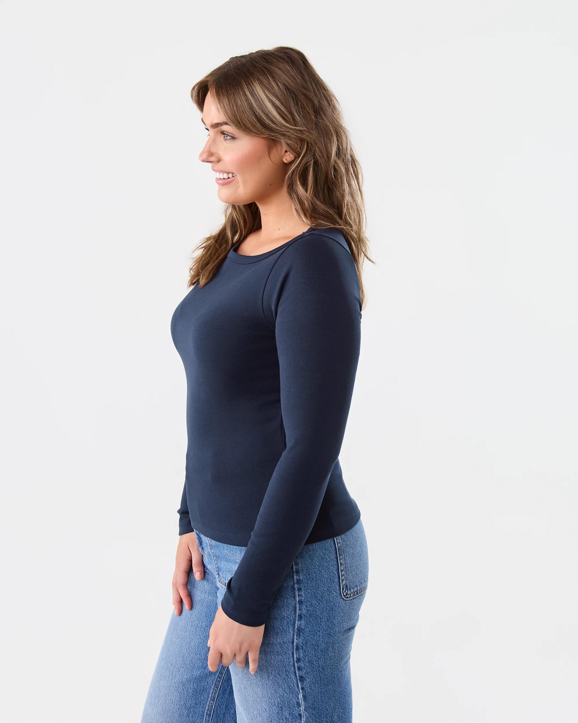 2 Long Sleeve Elevated Boat Neck T-shirt Blu Pcoat, 2 of 5