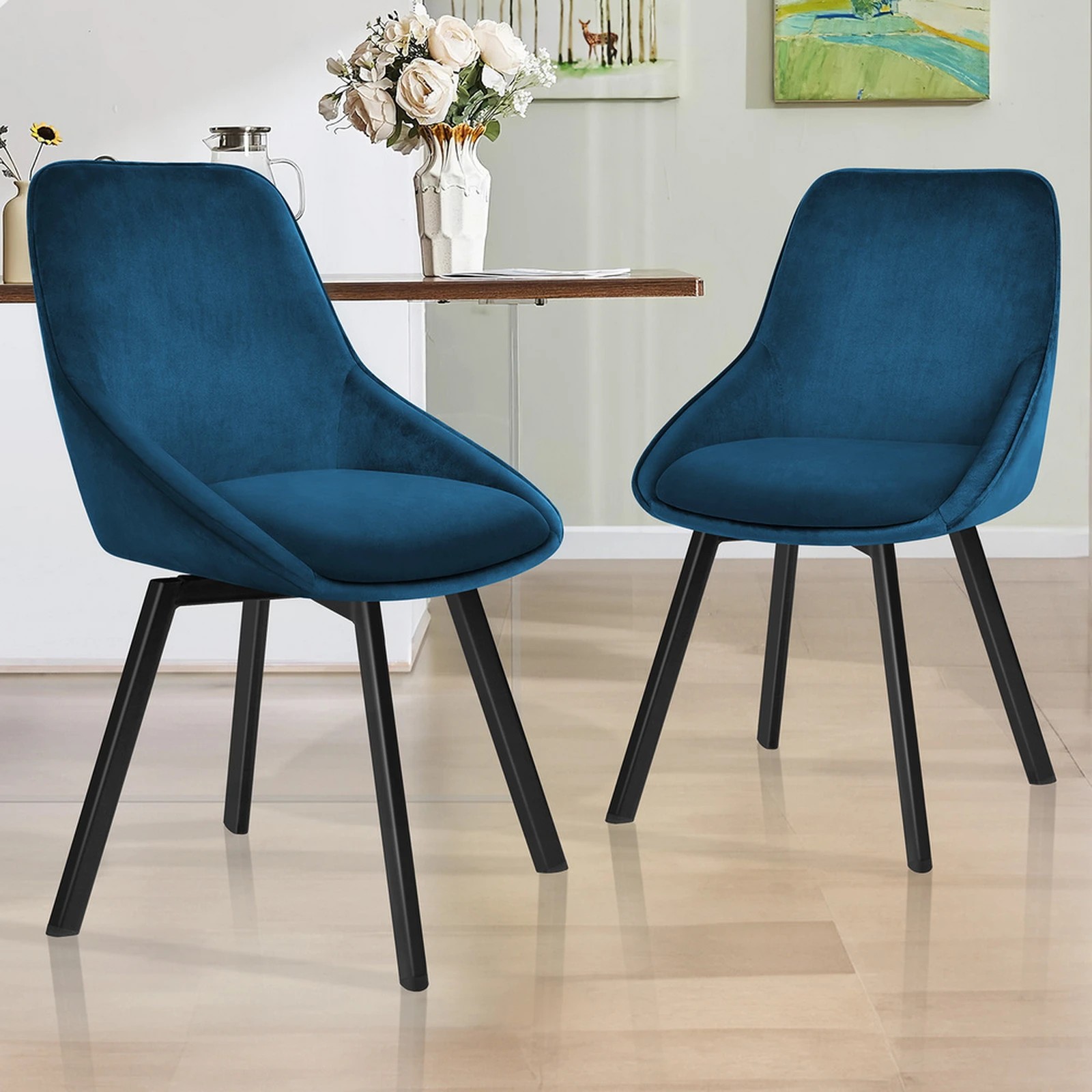 9 Alfordson 2x Dining Chairs Accent Kitchen Swivel Lounge Padded Seat Velvet - Blue, 9 of 9