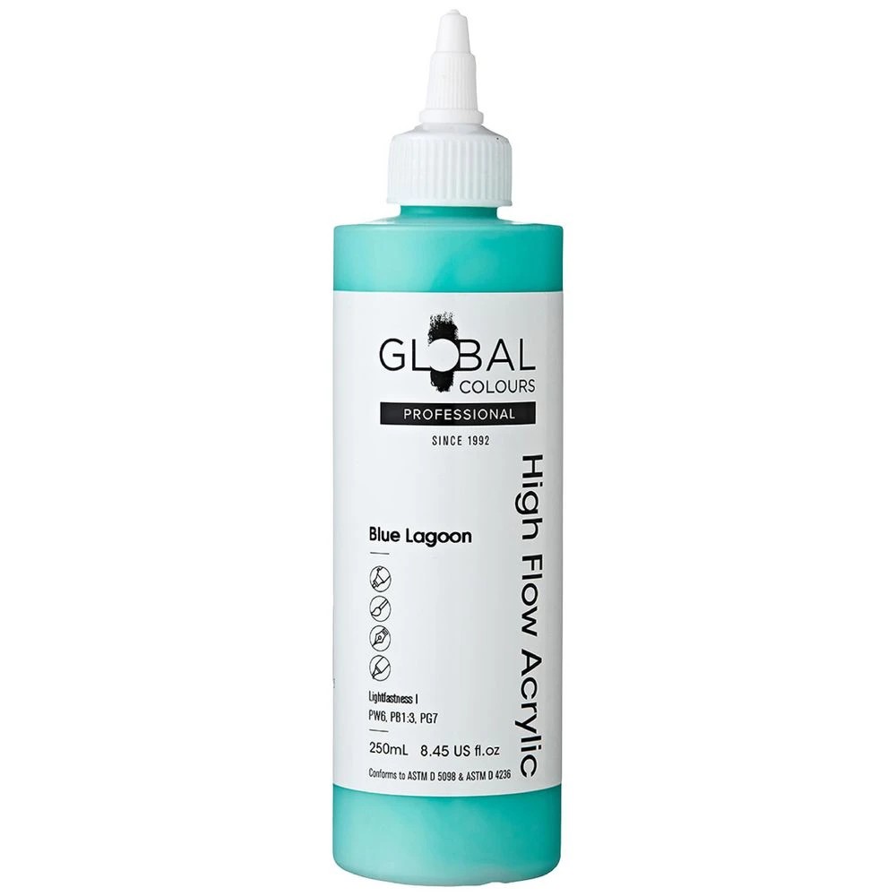 1 Global Colours High Flow Acrylic Paint 250mL Blue Lagoon, 1 of 2
