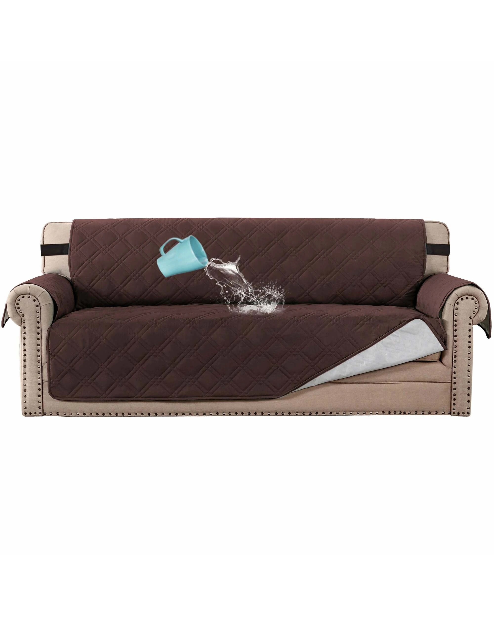 1 Smarcute 4 Seater Waterproof Sofa Cover Couch Cushion Furniture Protector - Brown, 1 of 4