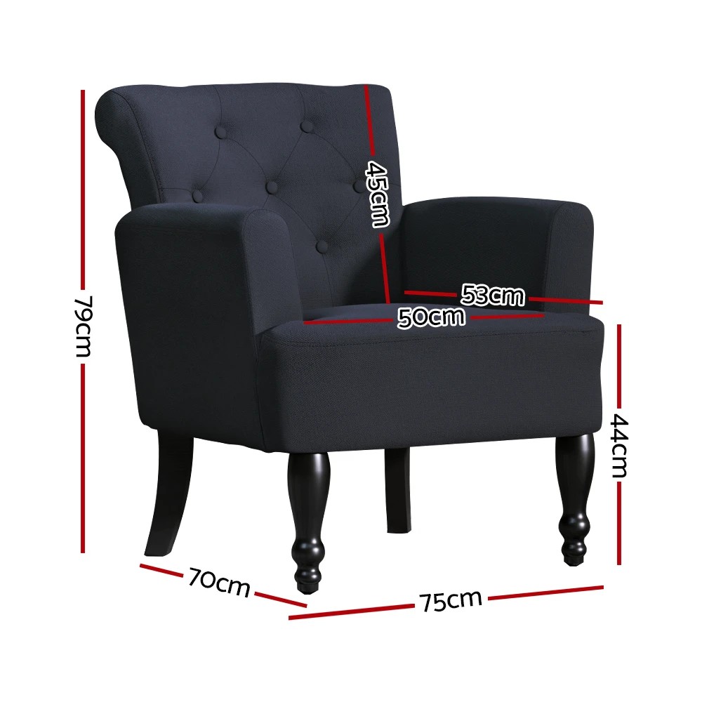 2 Artiss Armchair Wingback Charcoal Lothair - Black, 2 of 7