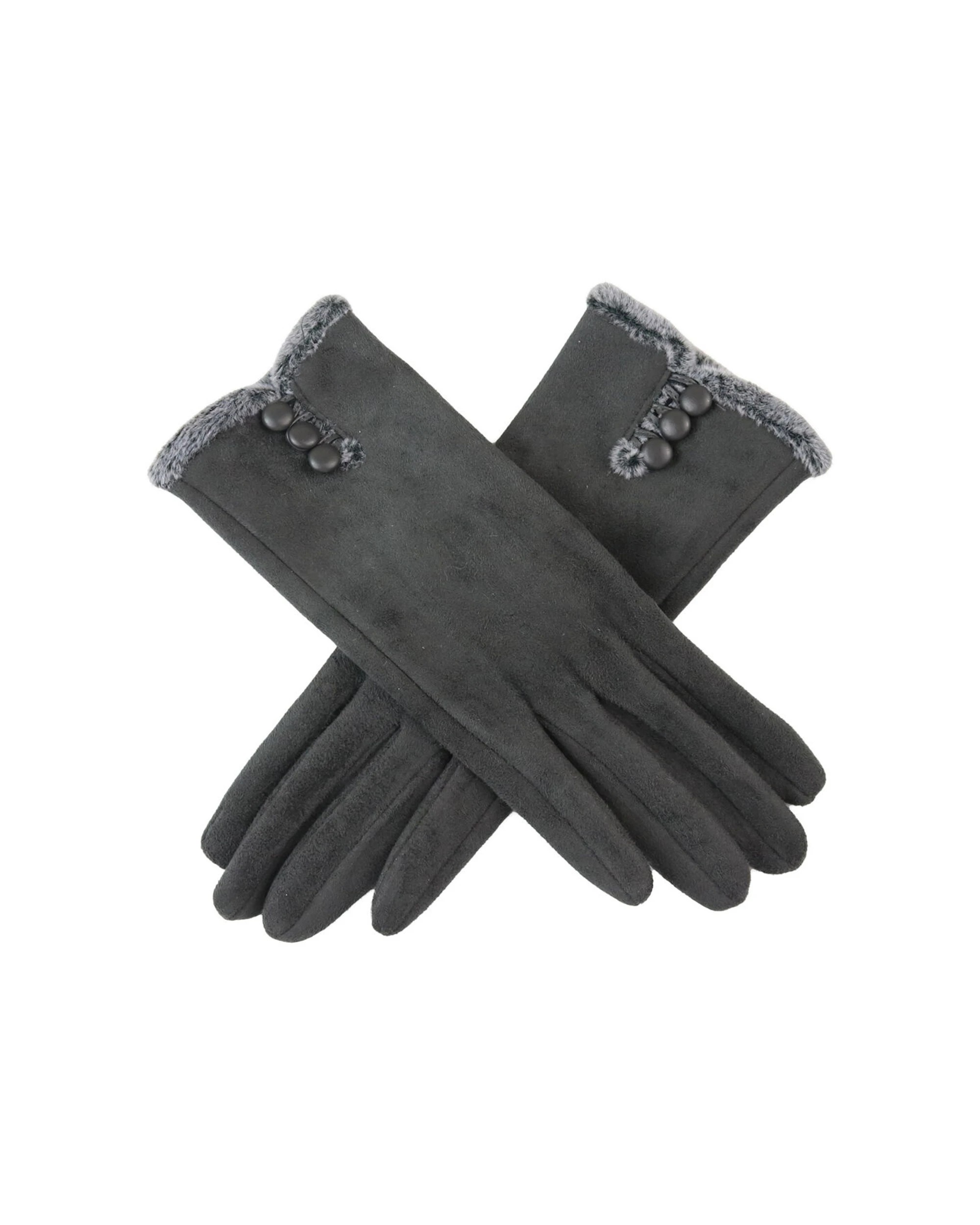 1 Wicked Sista Audrey Faux Fur And Buttons Trim Gloves One Size Classic Warm - Grey, 1 of 1