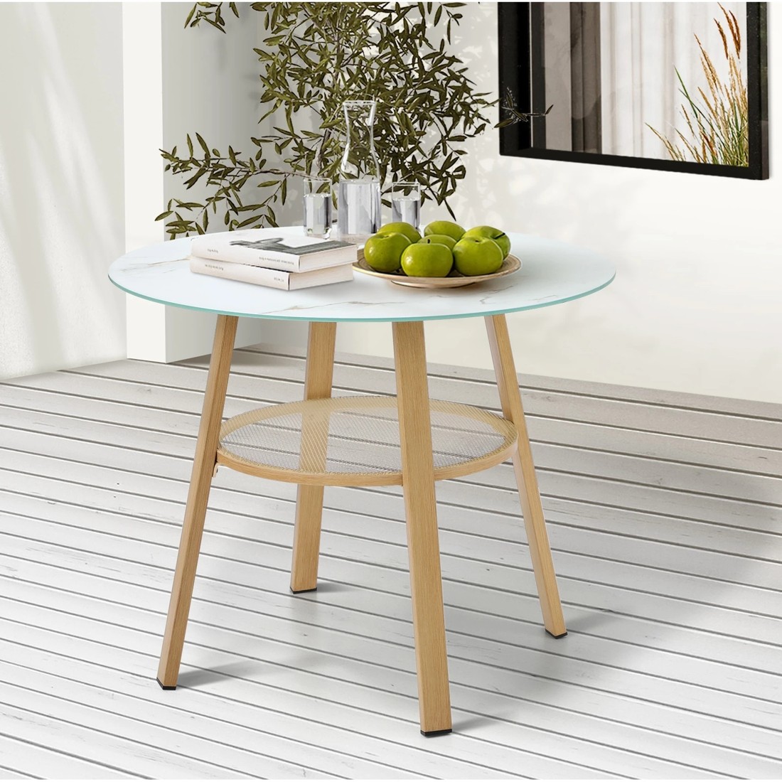 10 Livsip Outdoor Dining Table W/ Storage Shelf Patio Furniture 90cm
 - Brown, 10 of 10